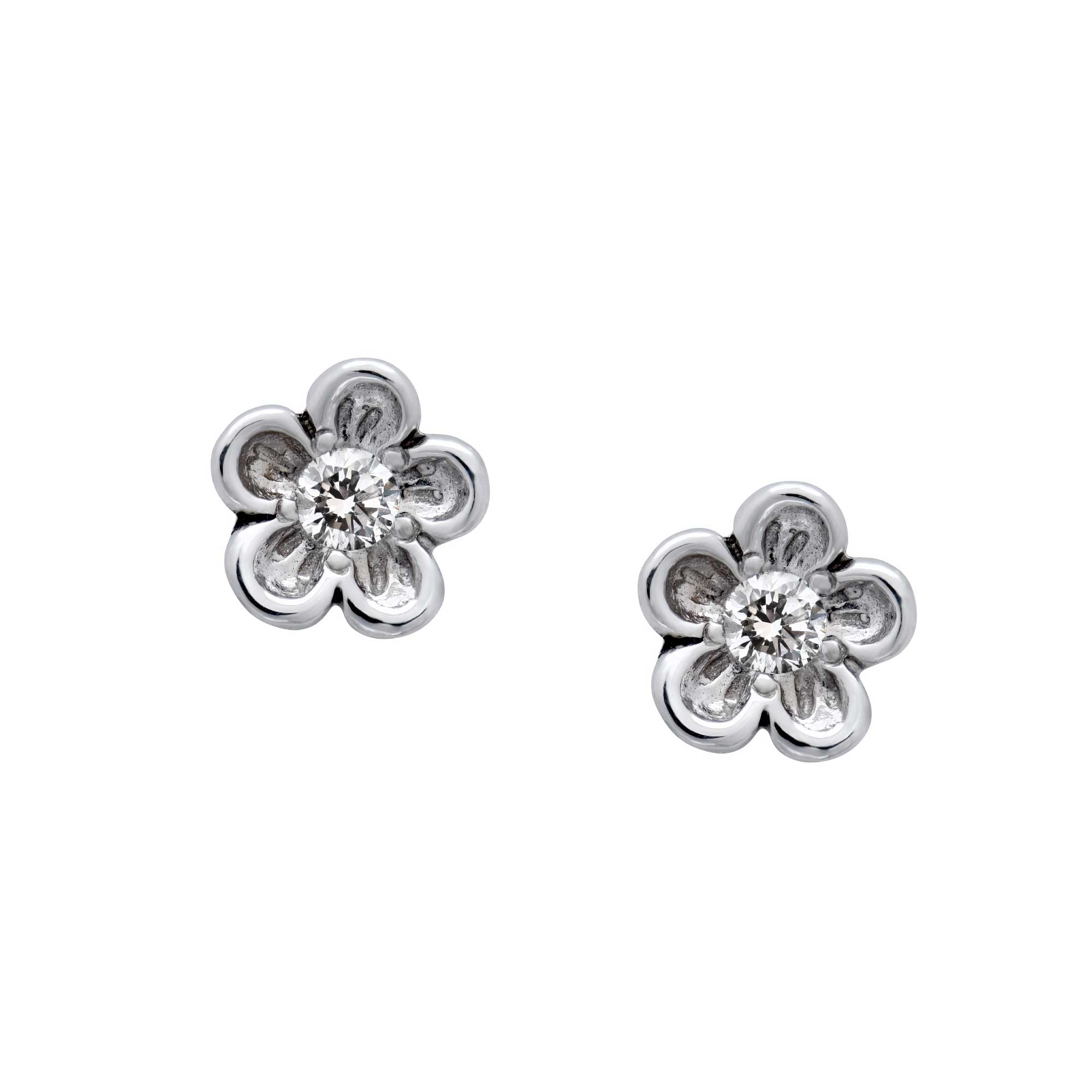 Petite Fleur Cherry Blossom Diamond Stud Button Earrings