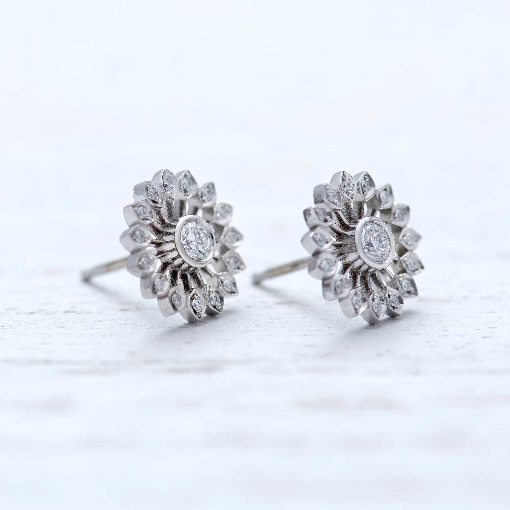 Petite Fleur Dandelion Diamond Stud Button Earrings