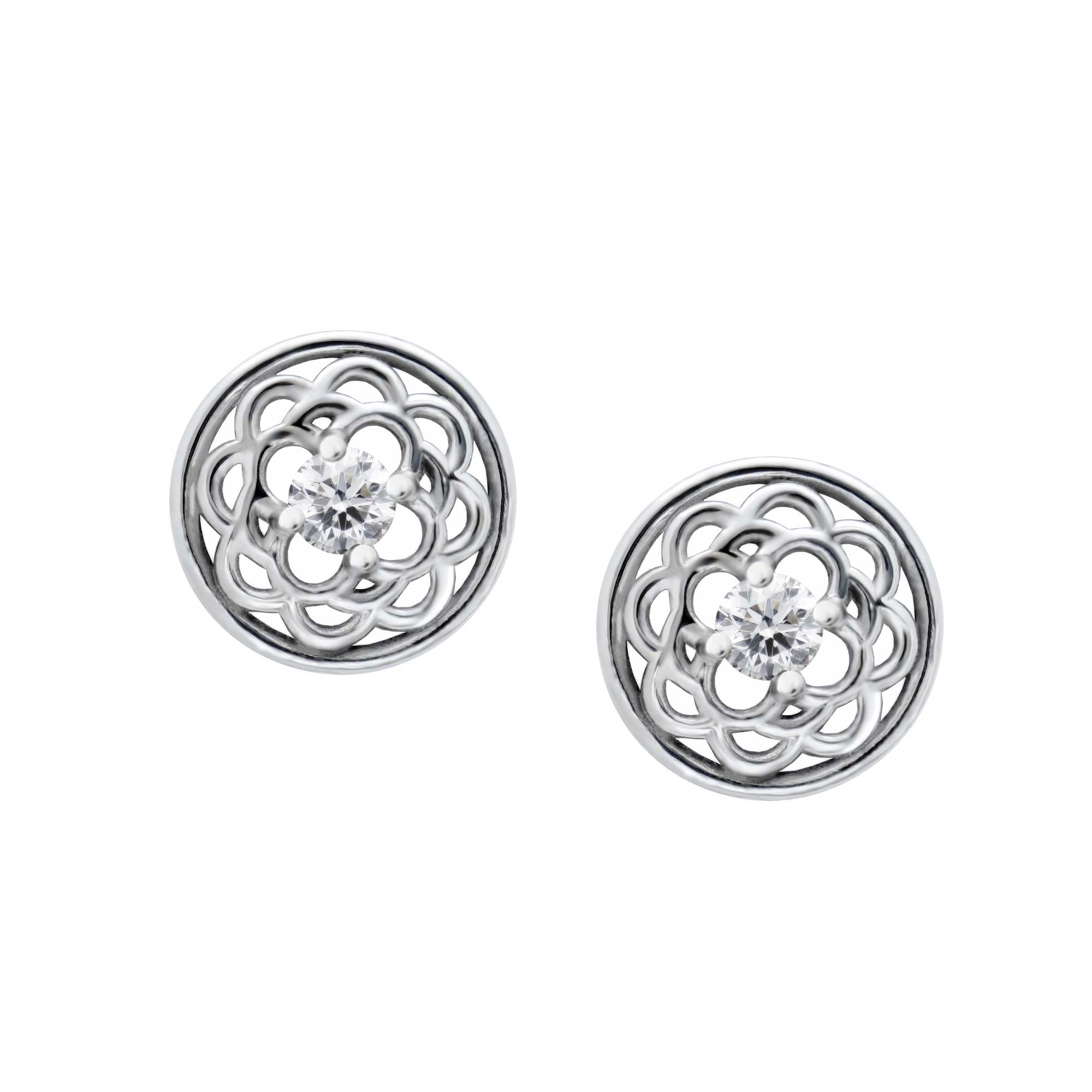 Petite Fleur Lotus Emile Diamond Stud Button Earrings