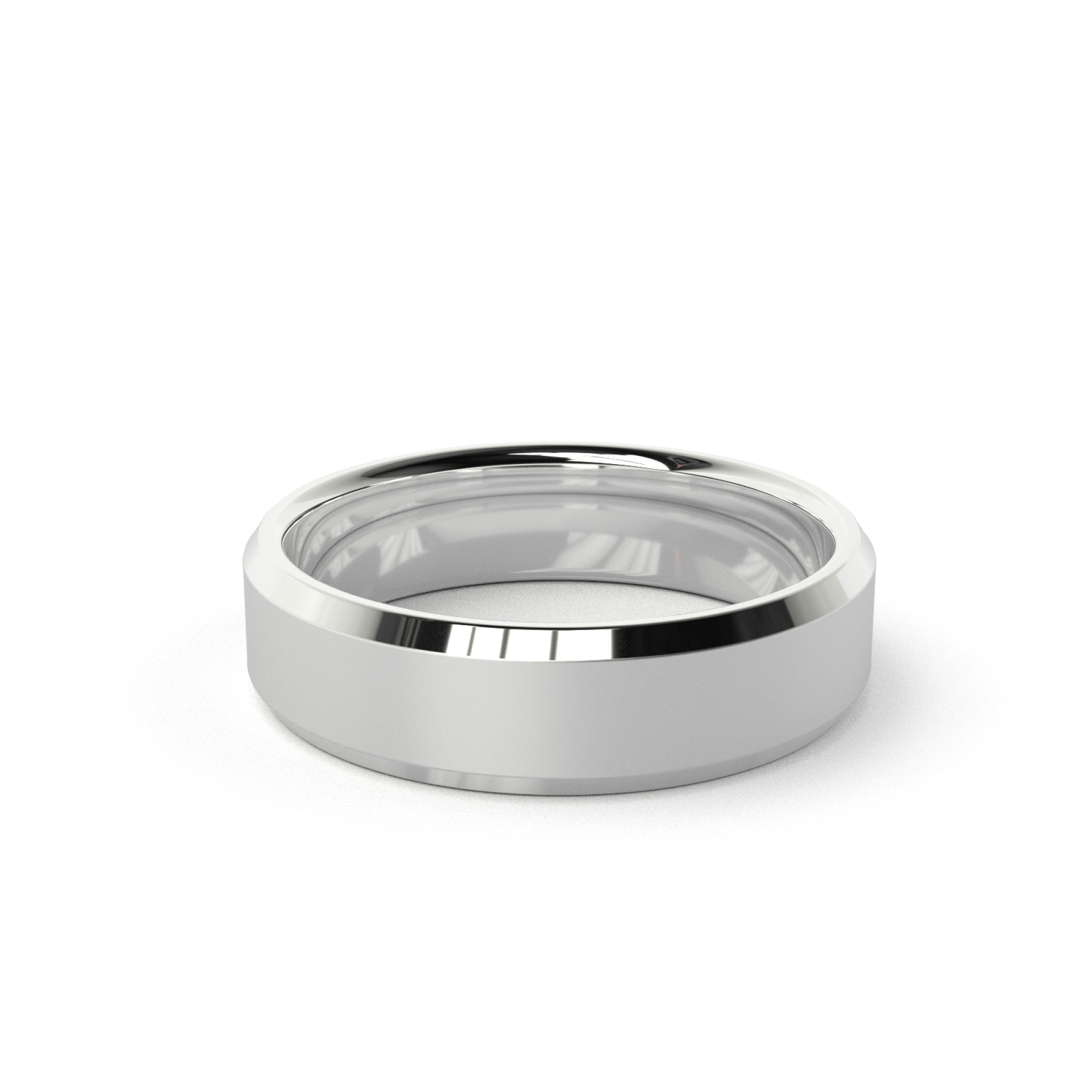 Beveled Edge Mens Wedding Band White Gold