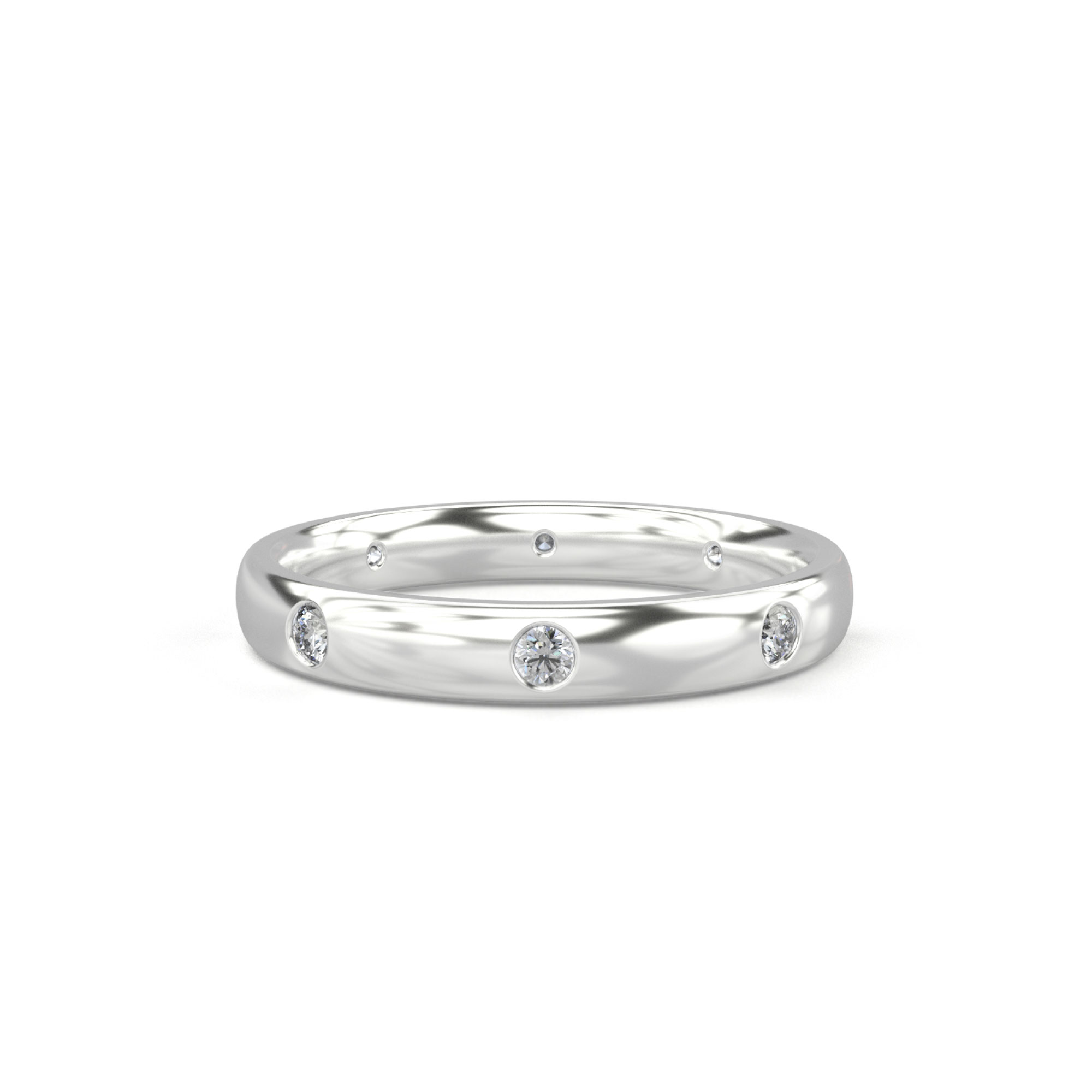 Flush Set Diamond Polished White Gold Band