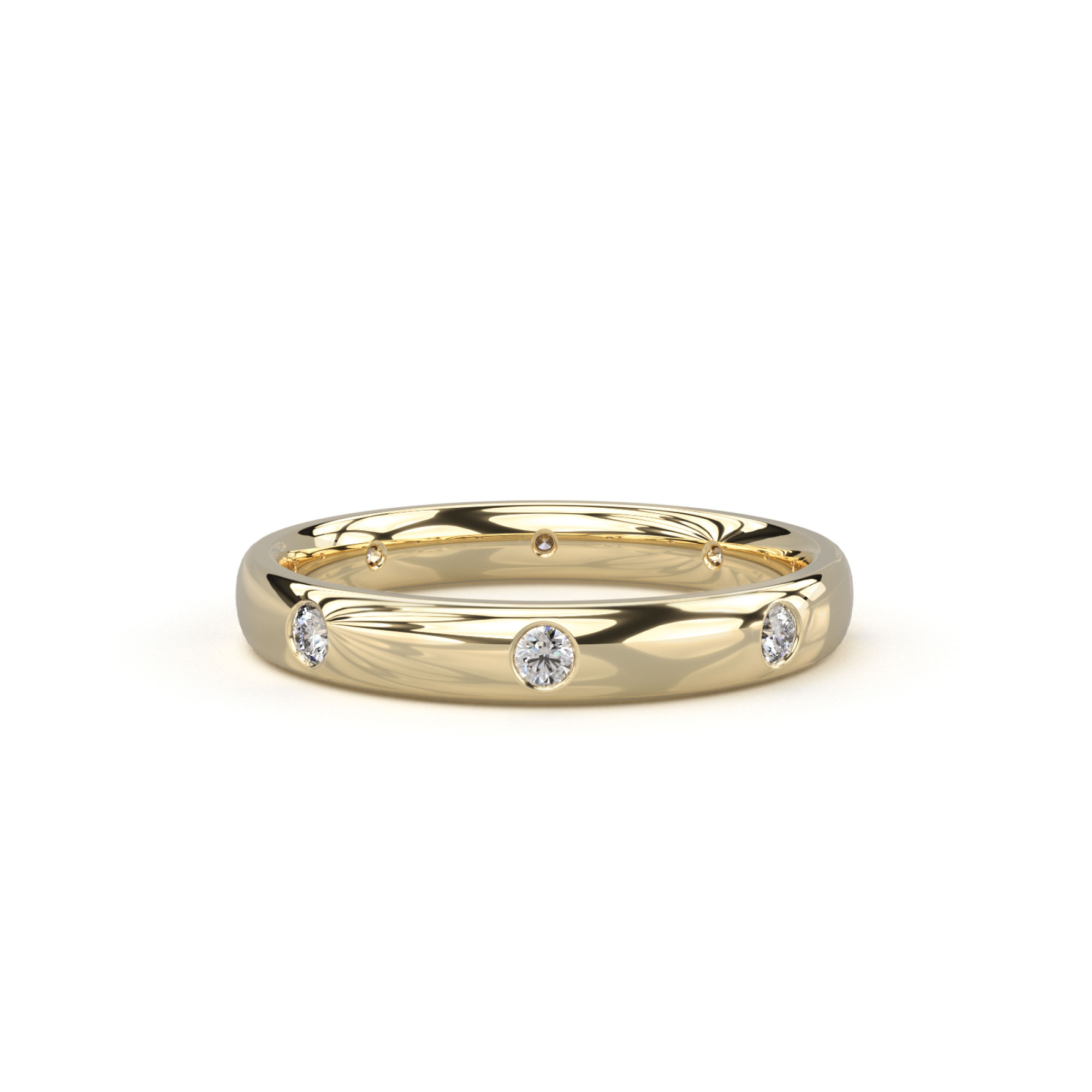 Flush Set Diamond Band Polished Yellow Gold