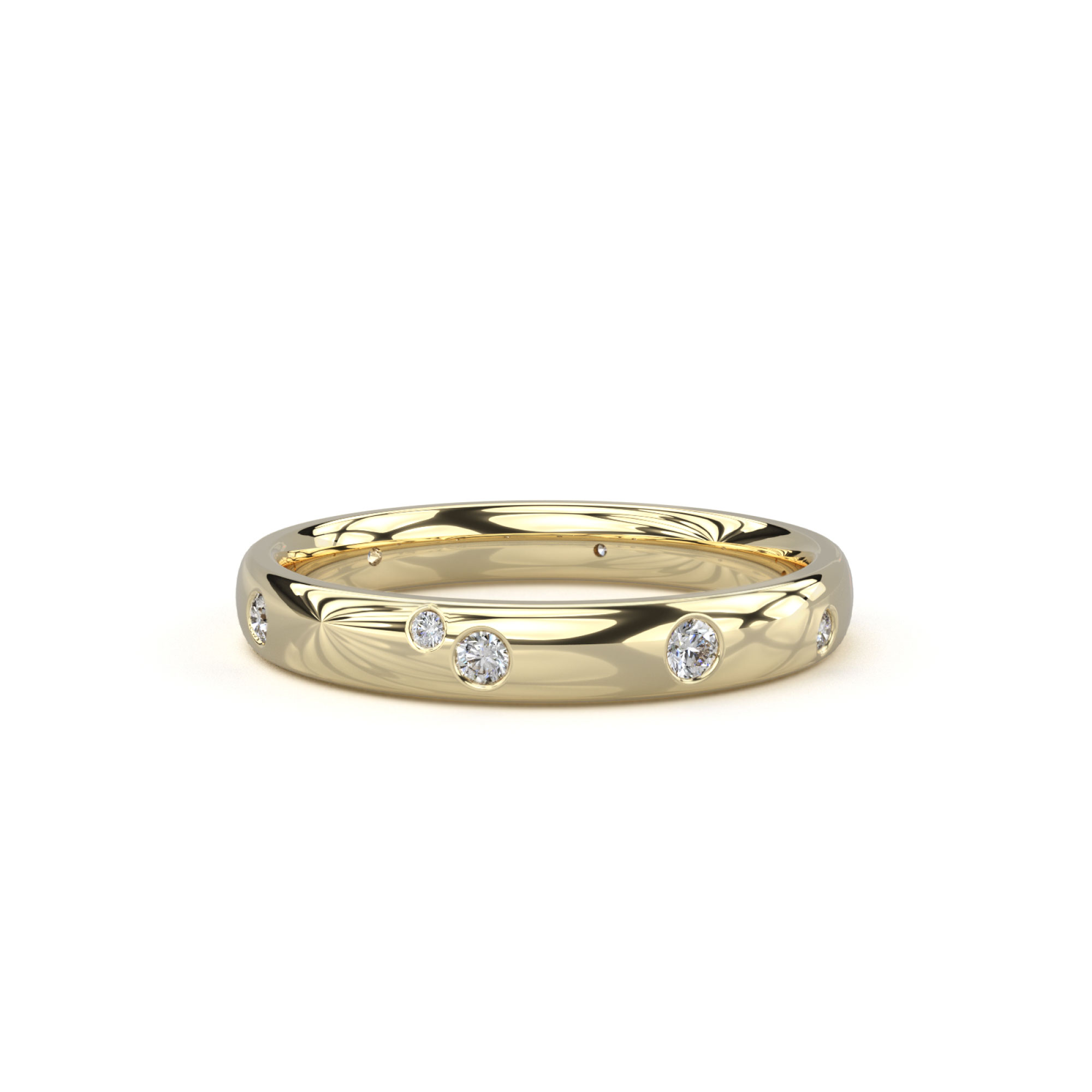 Flush Set Scattered Diamond Band Polished Yellow Gold