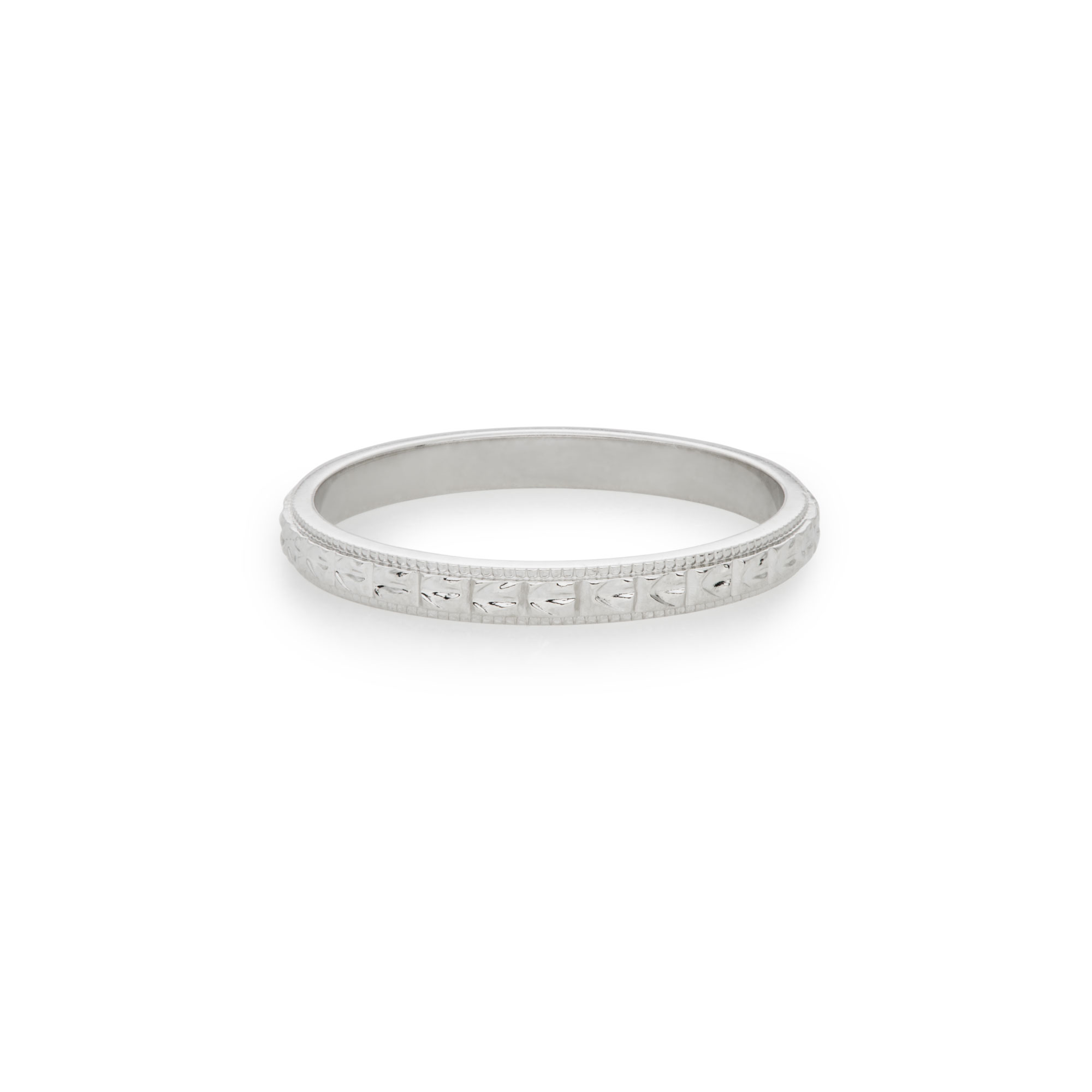 Geometric Hand Engraved Vintage Style Band White Gold