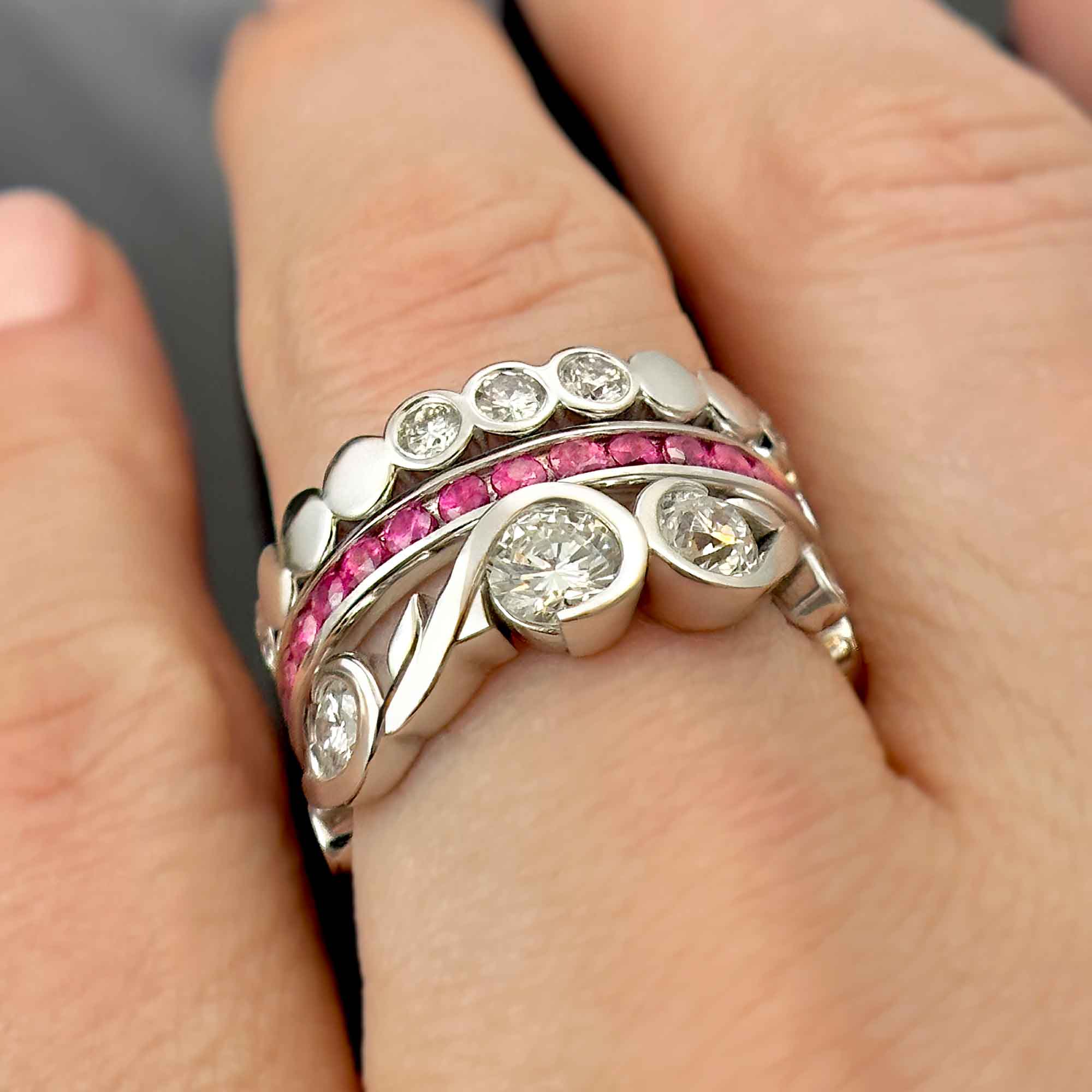 Pink Sapphire Stacking Ring set Eternity Band