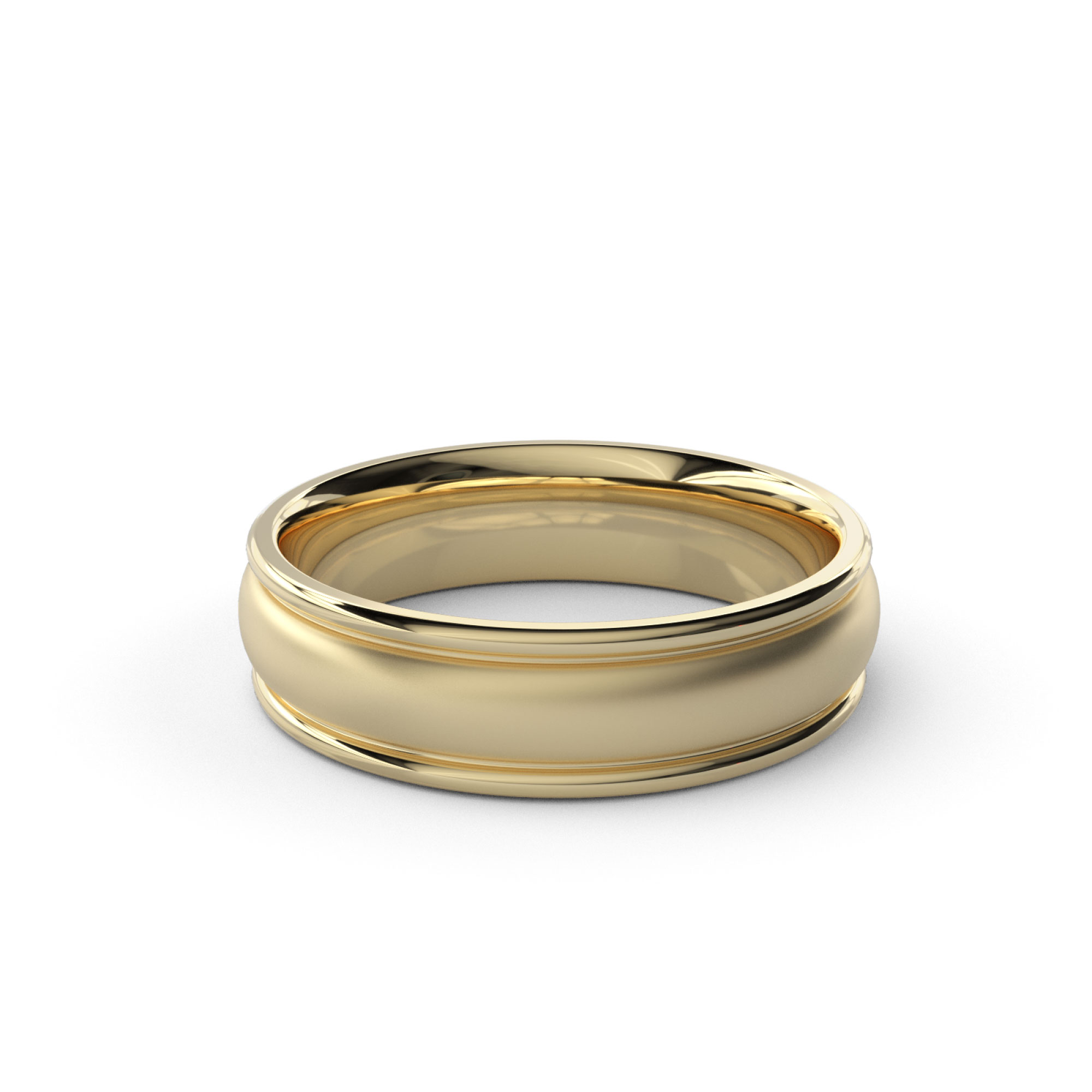 Mixed Finish Rounded Borders Mens Wedding Band Yellow Gold