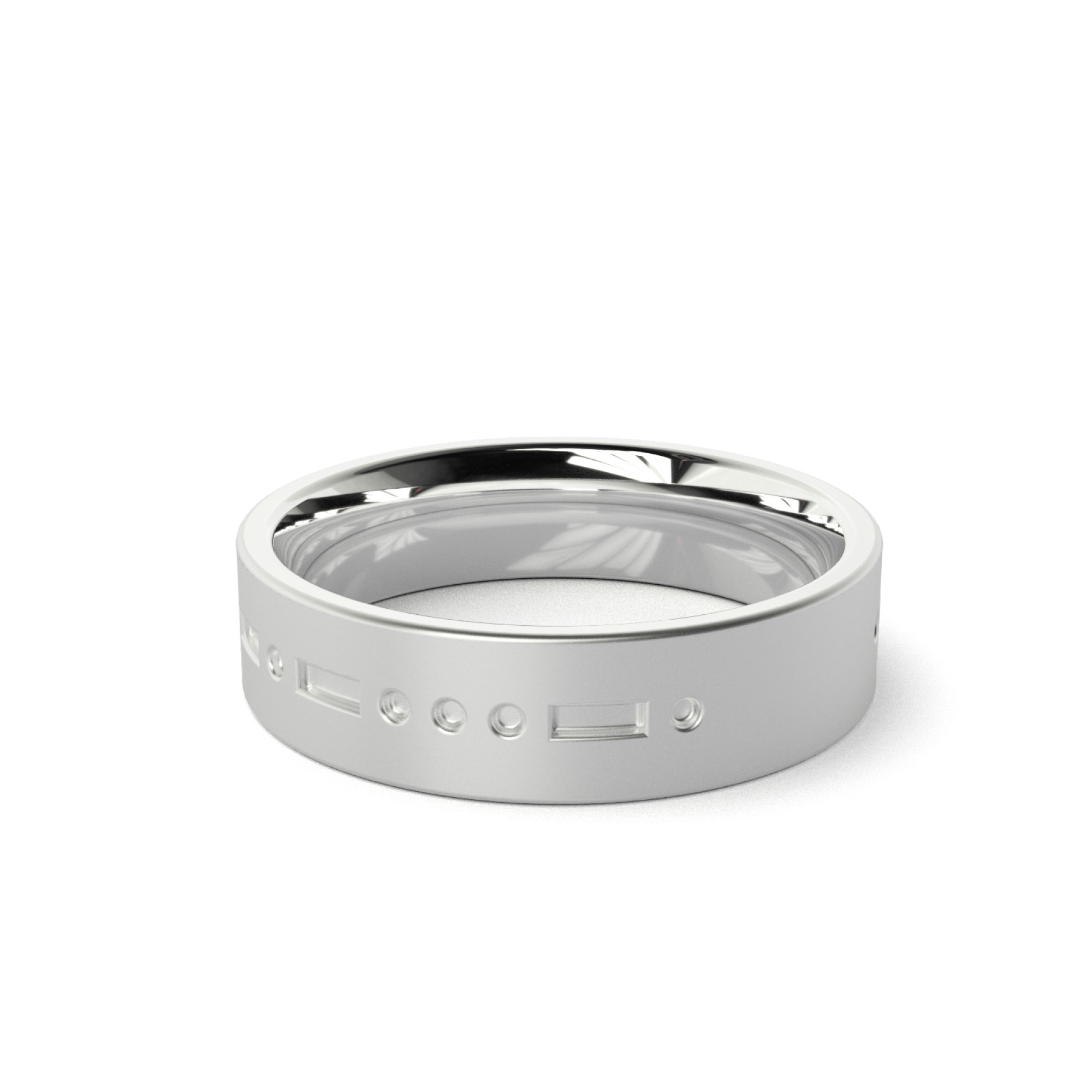 Morse Code Mens Wedding Band White Gold