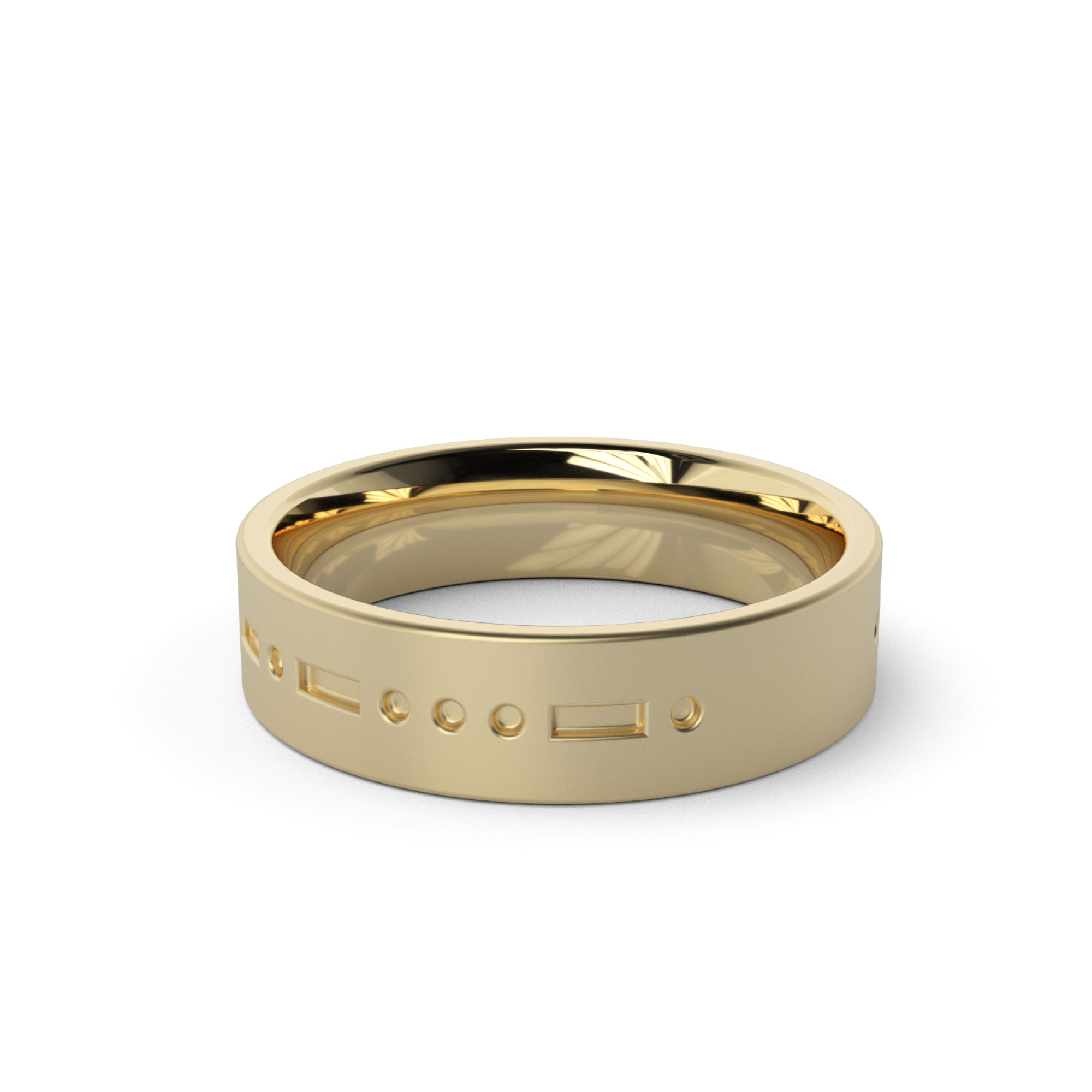 Morse Code Mens Wedding Band Yellow Gold