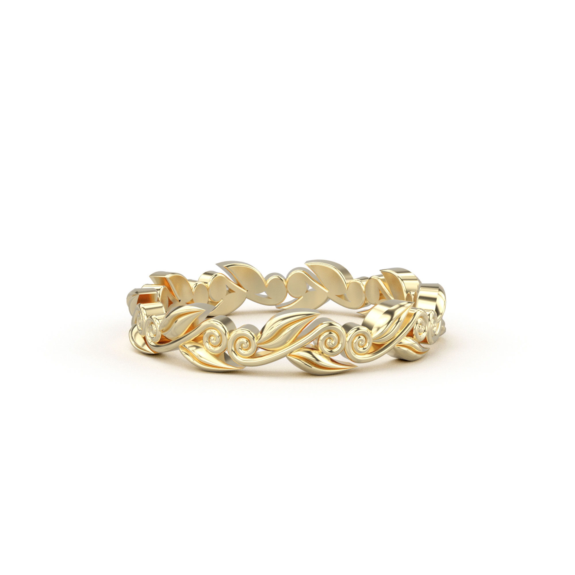 Secret Garden Carved Tendril Band Yellow Gold