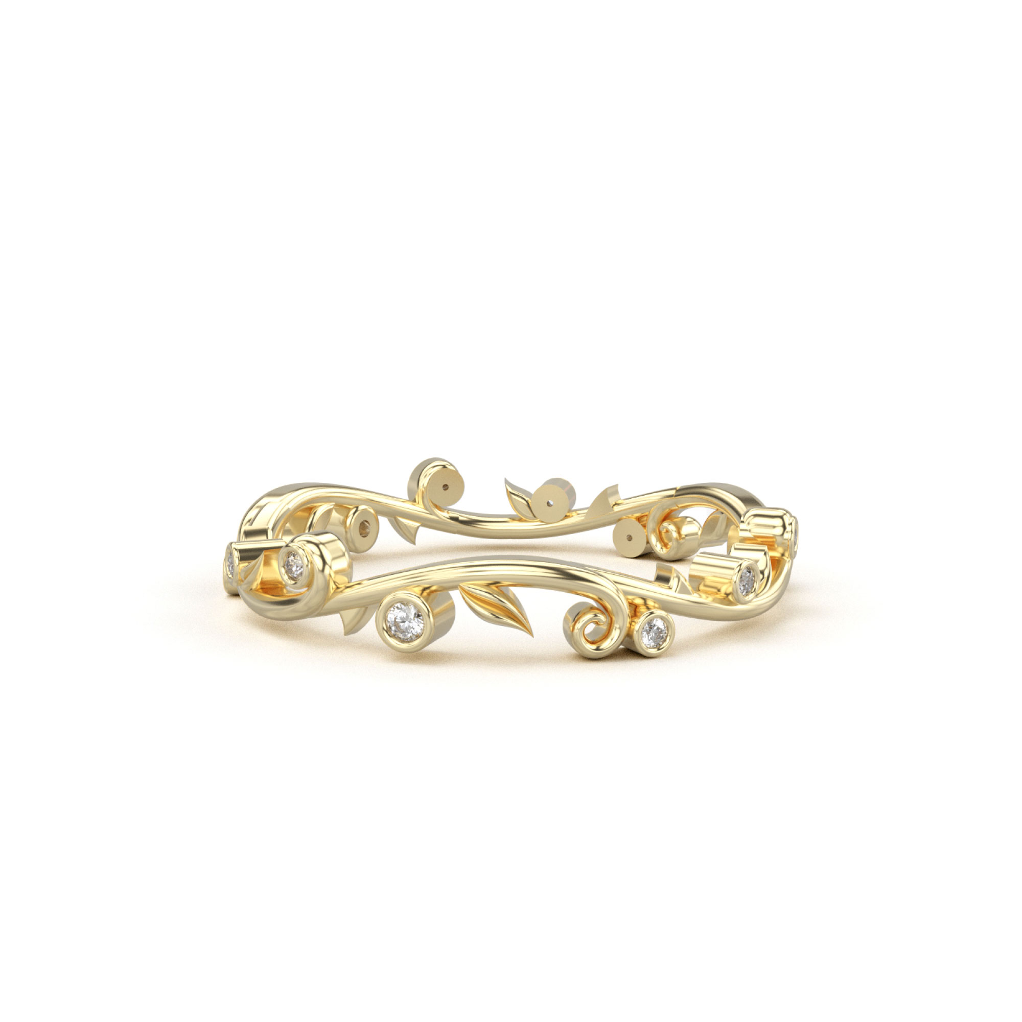 Secret Garden Delicate Leaf and Vine Band Yellow Gold