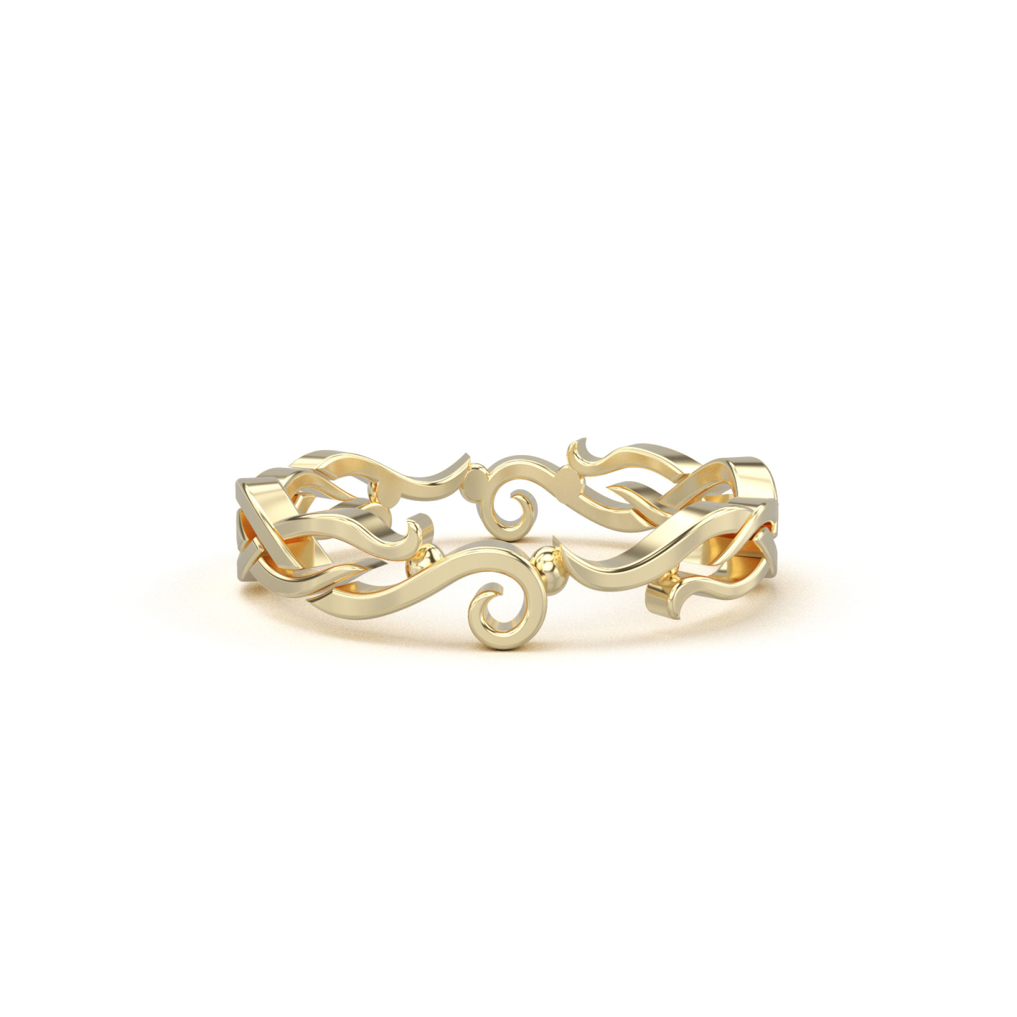 Secret Garden Windblown Tendril and Vine Band Yellow Gold