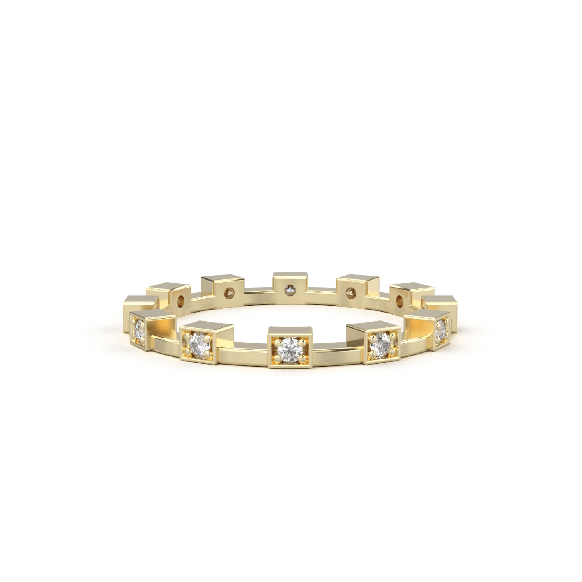 Symmetrical Squares And Diamond Band Yellow Gold