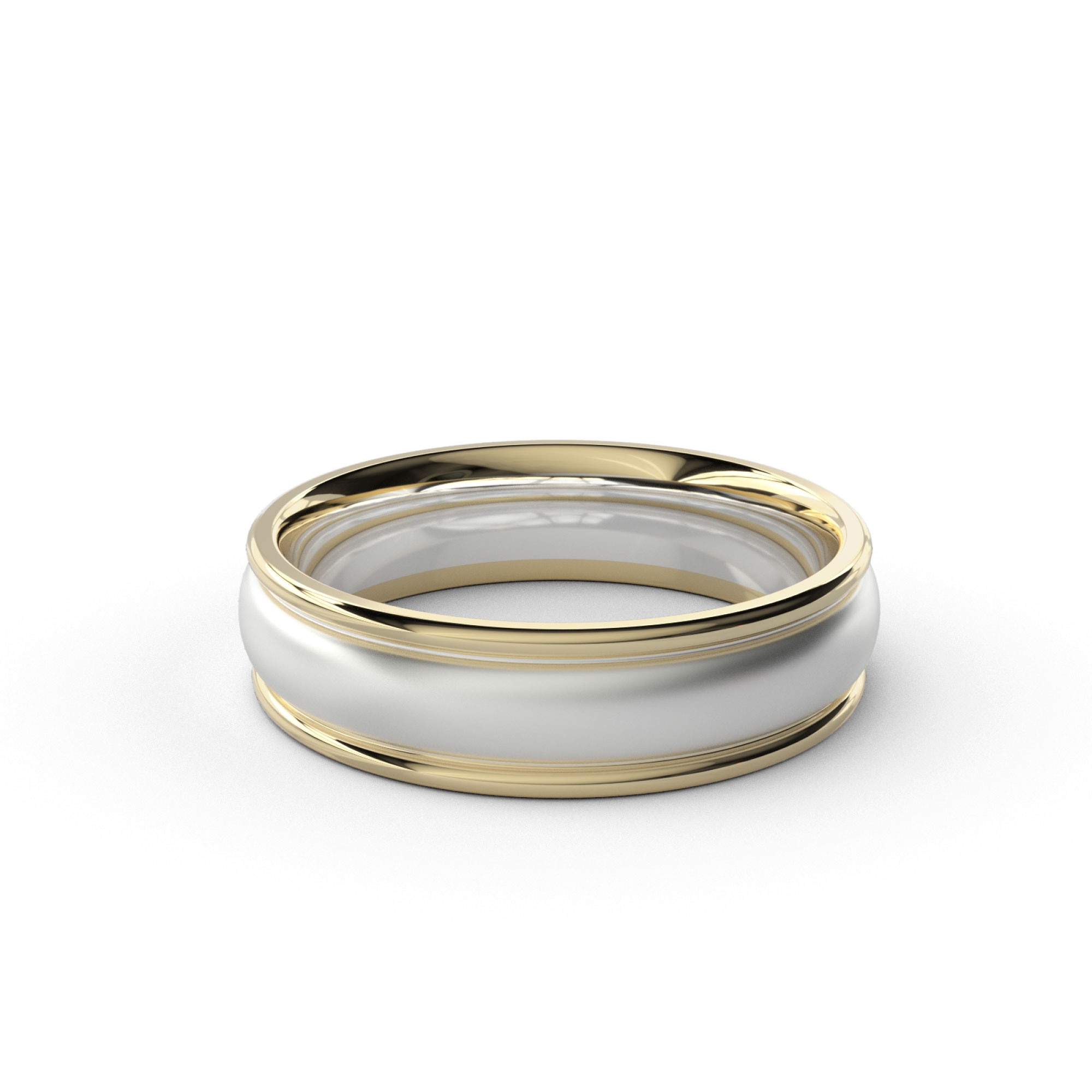 Two Tone Rounded Borders Mens Wedding Band White Gold