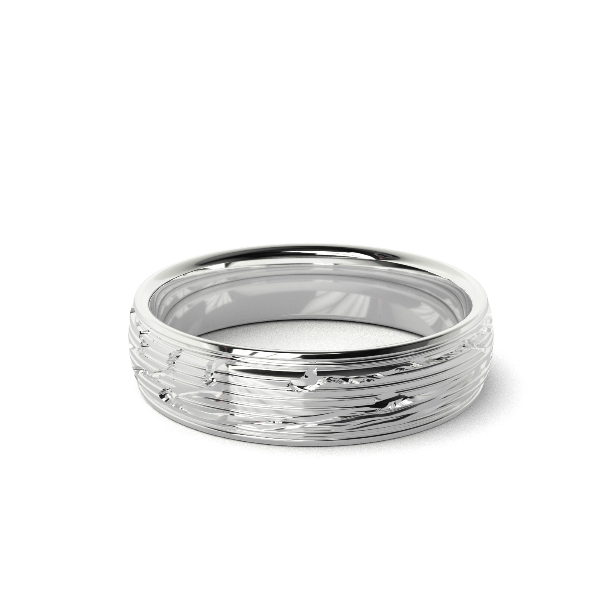 Wood Grain Pattern Mens Wedding Band White Gold
