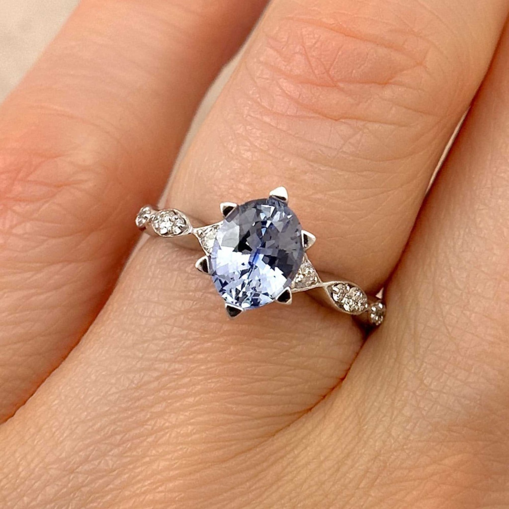 Alternative Engagement Ring Blue Sapphire and Diamond Accents