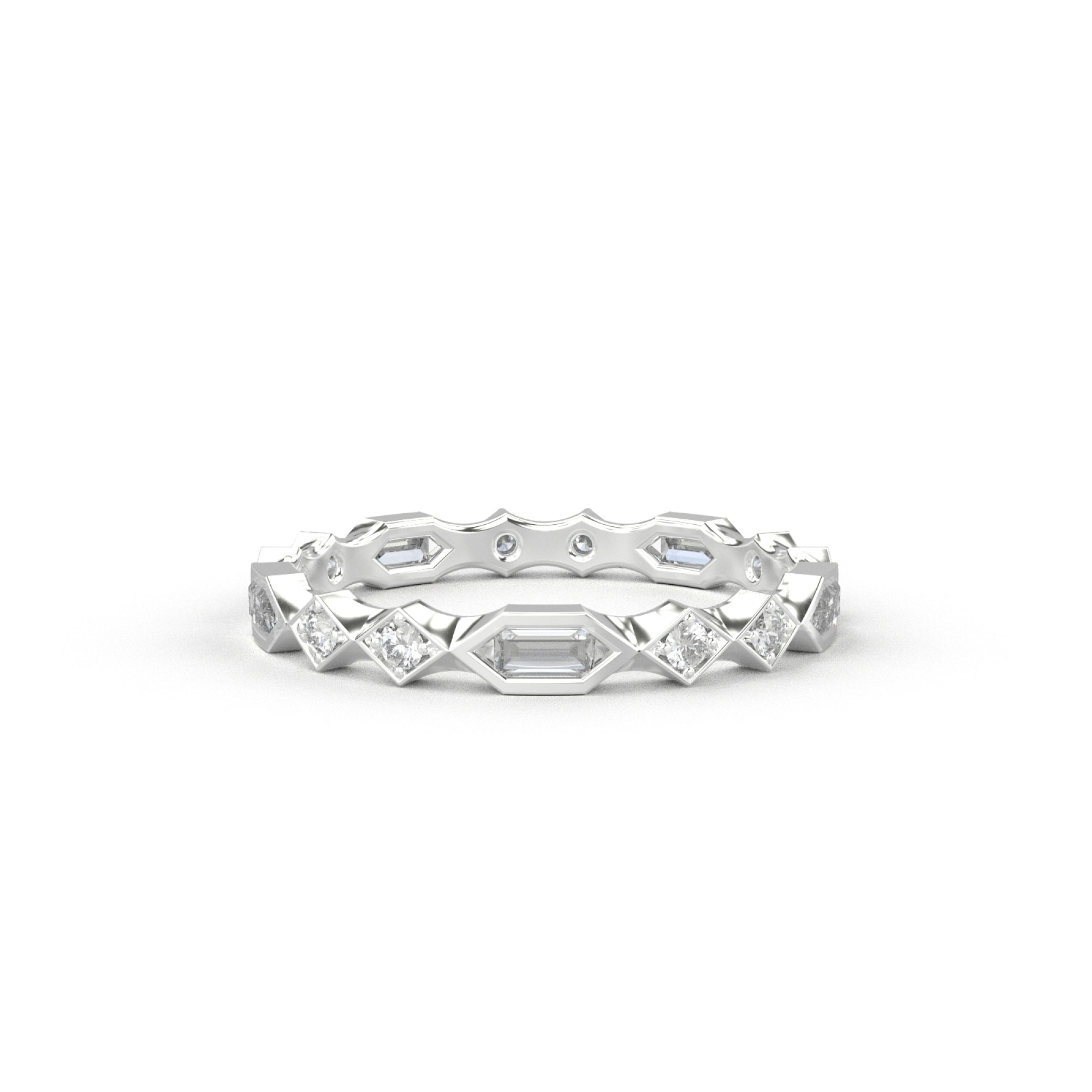 art deco baguettes on point round band white gold