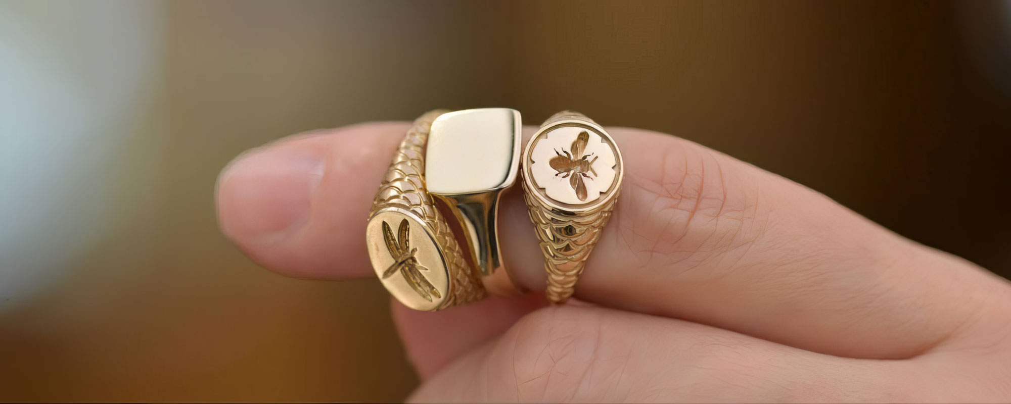 Dragonfly Dragonscale and Classic Signet Rings