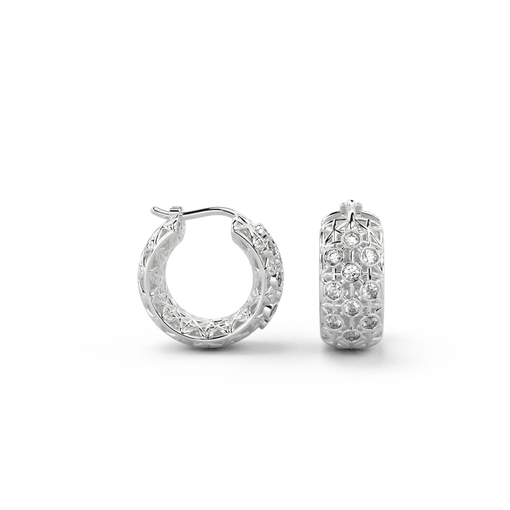 Fabrique Wide Diamond Hoop Earrings White Gold