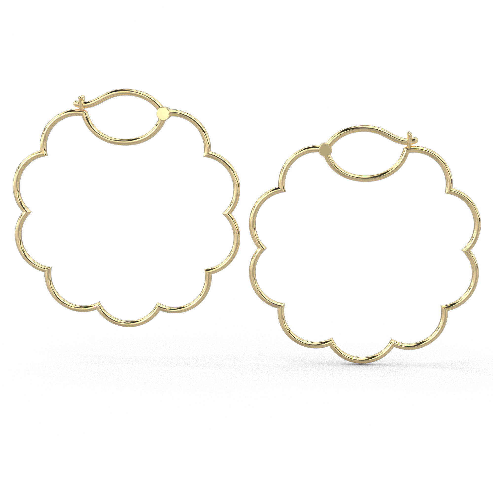 Flower Cloud Hoop Earrings Yellow Gold