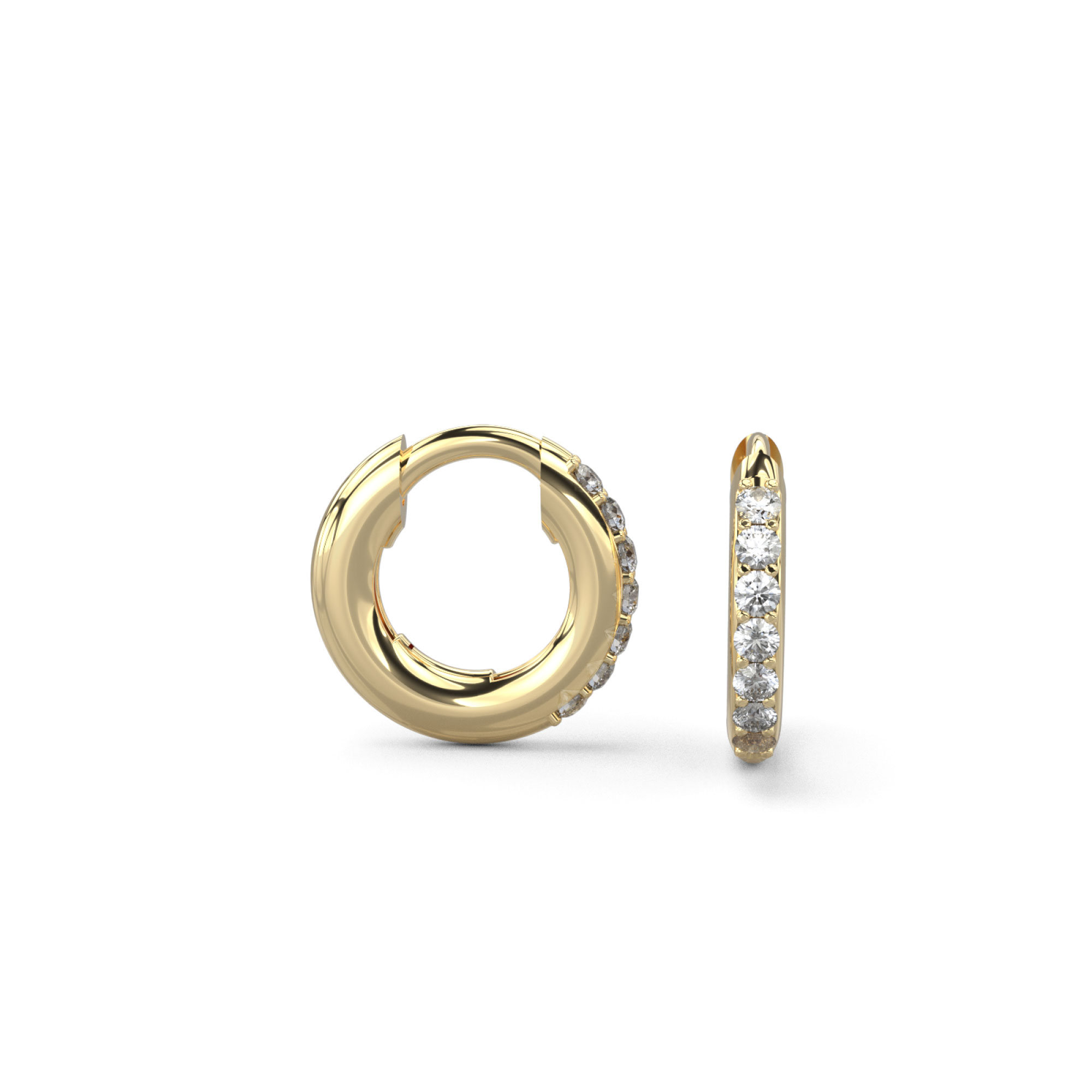 Huggy Style Diamond Pave Set Hoop Earrings Yellow Gold
