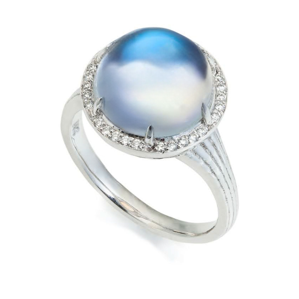 Moonstone Ring with Diamond Halo