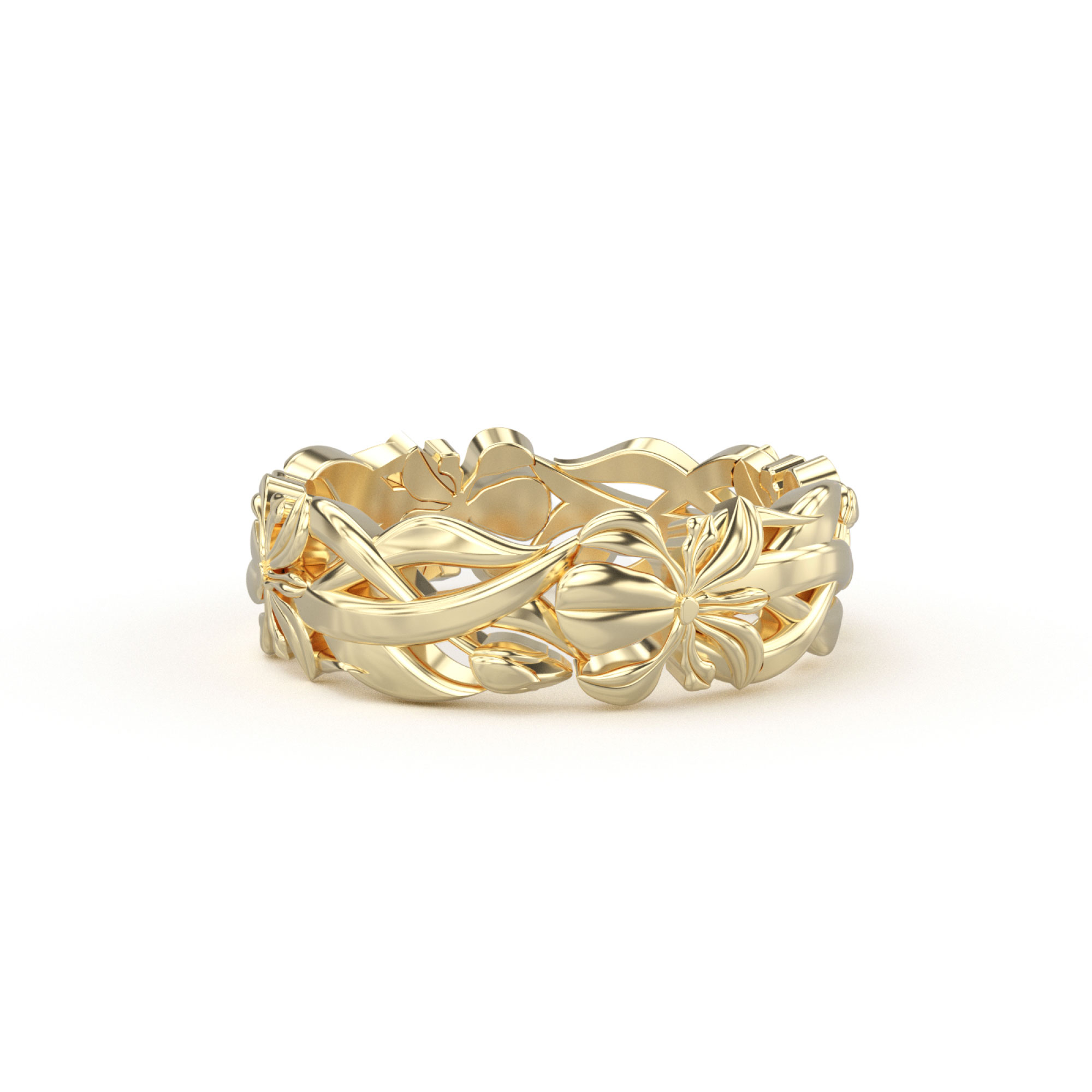 secret garden iris flower and diamond band yellow gold