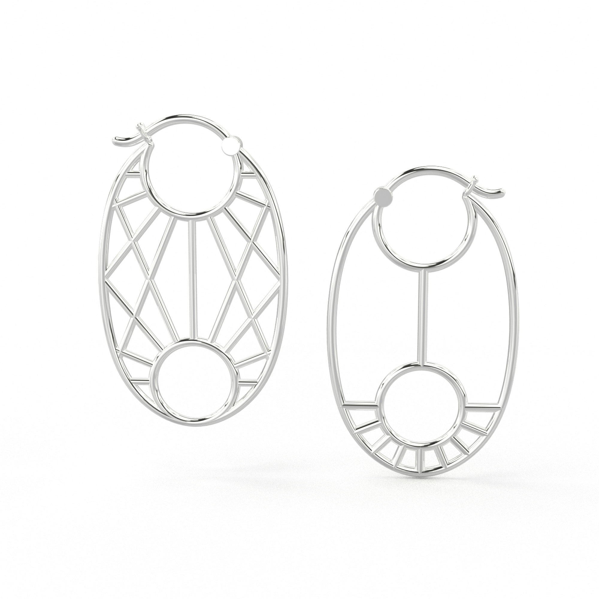 Sunset Sunrise Geometric Hoop earrings White Gold