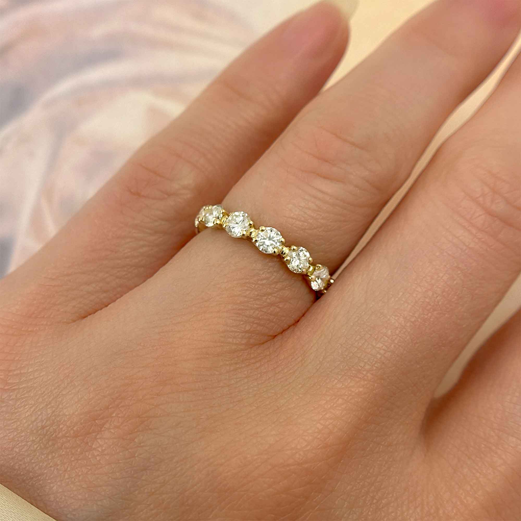 Modern Prong Set Diamond Eternity Band, White Gold