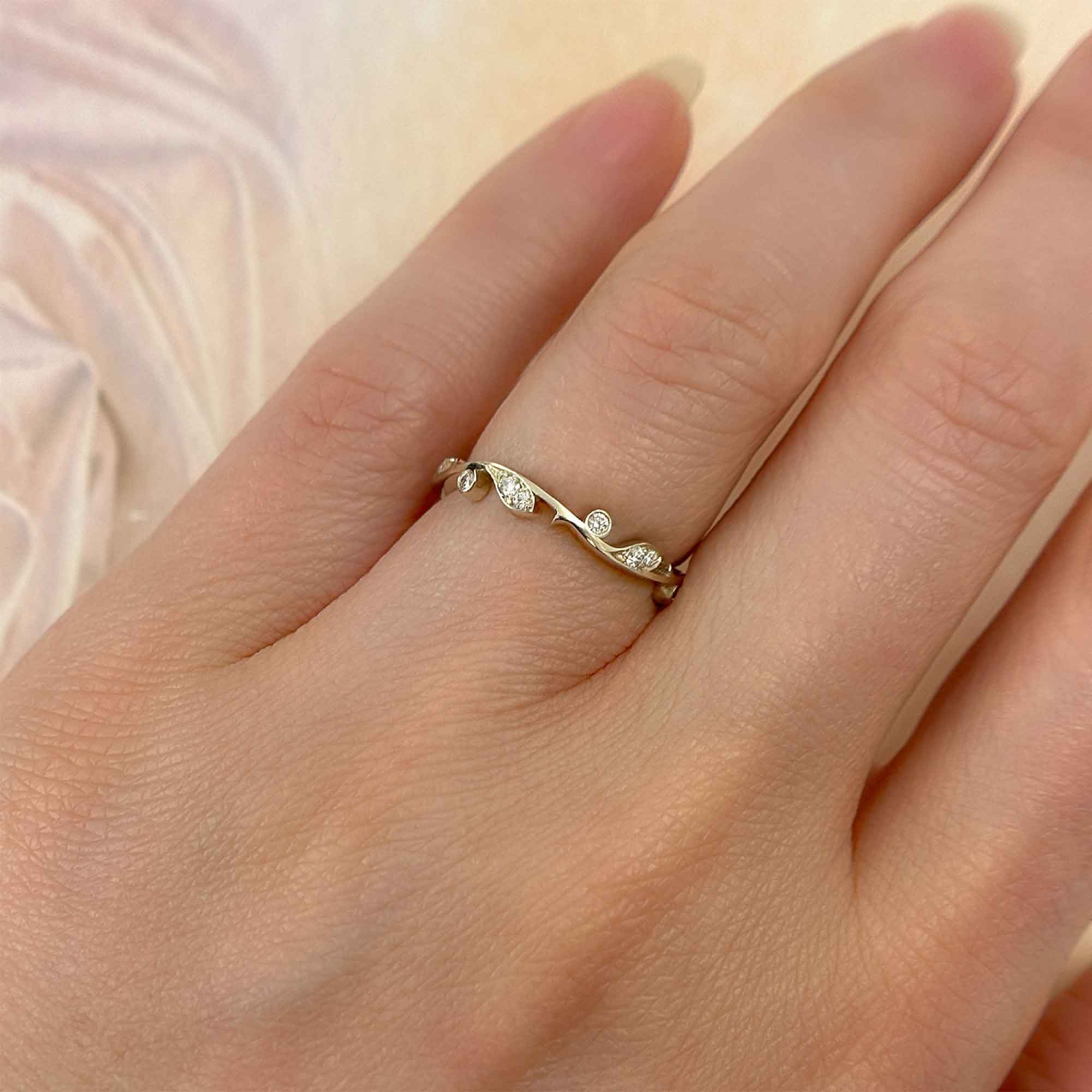Secret Garden Diamond Pave Leaf and Vine Band, White Gold