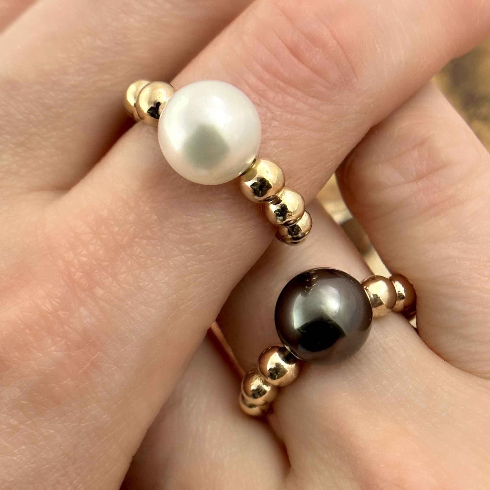 Dewy Pearls Ring, Akoya and Tahitian Pearls