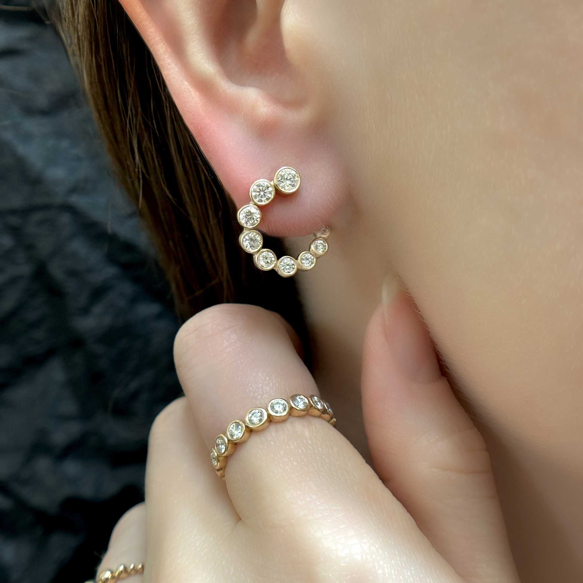 Diamond Twist Dewdrop Hoops, On Ear