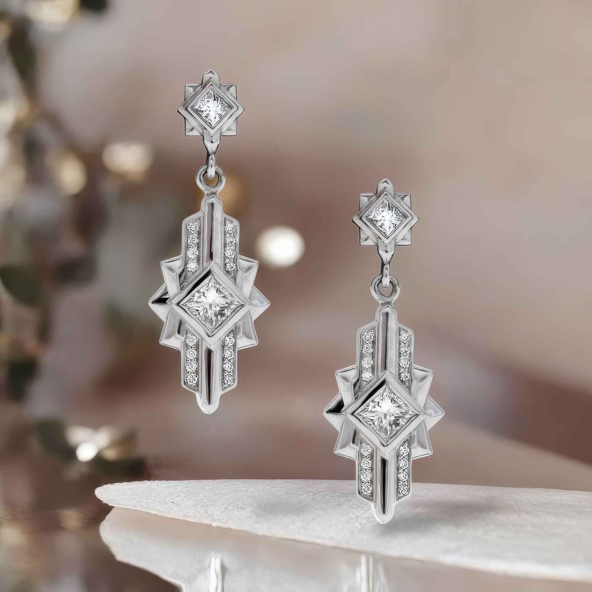 art deco layers drop earrings