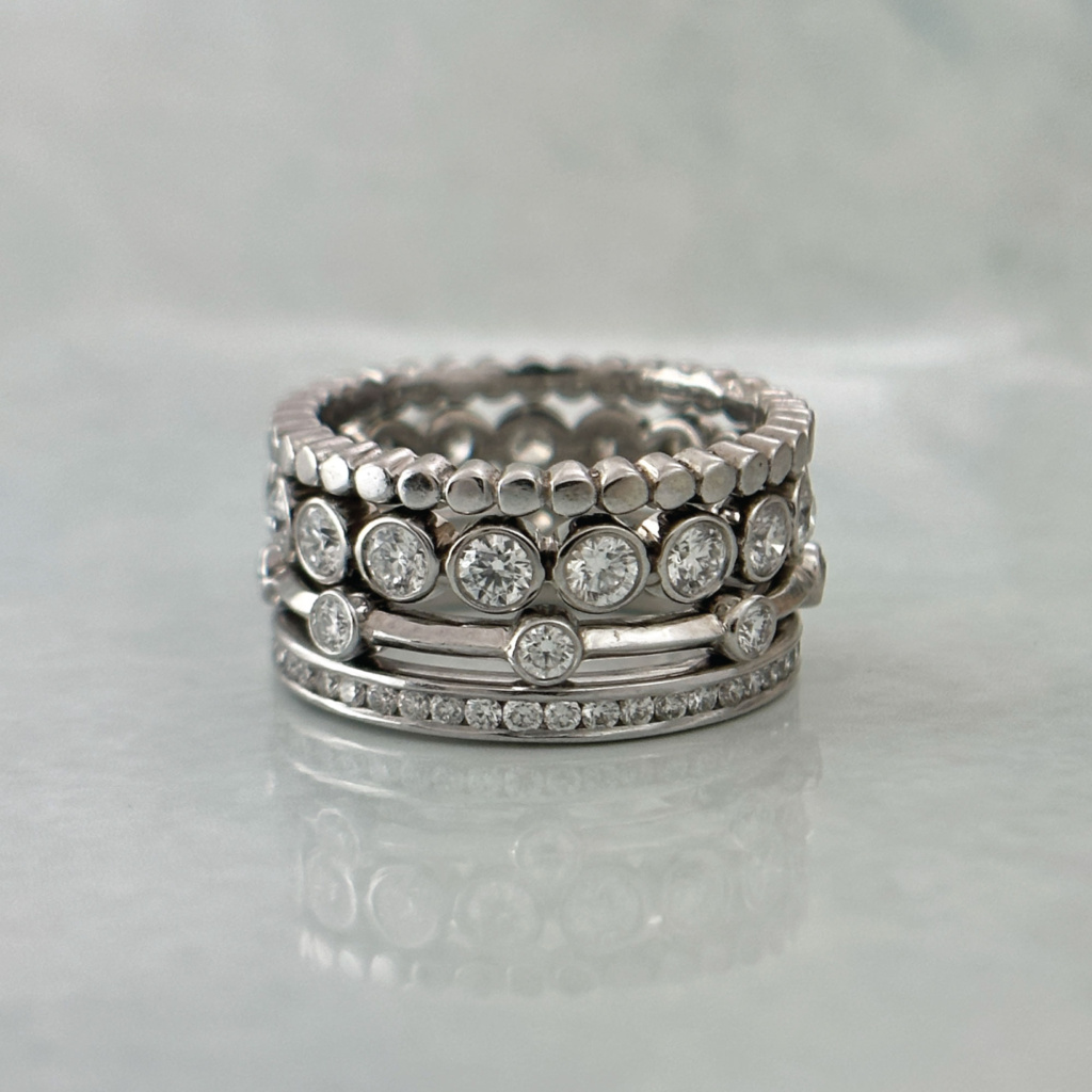 white gold diamond dot stacking rings