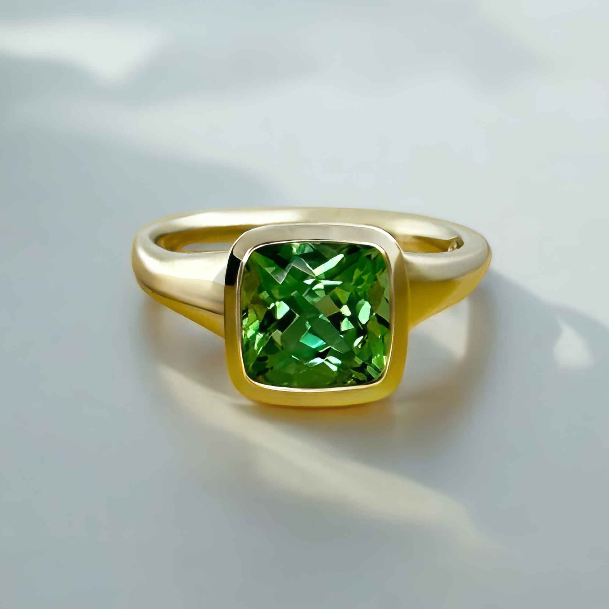 One Of A Kind Green Tourmaline Cushion Cut Ring
