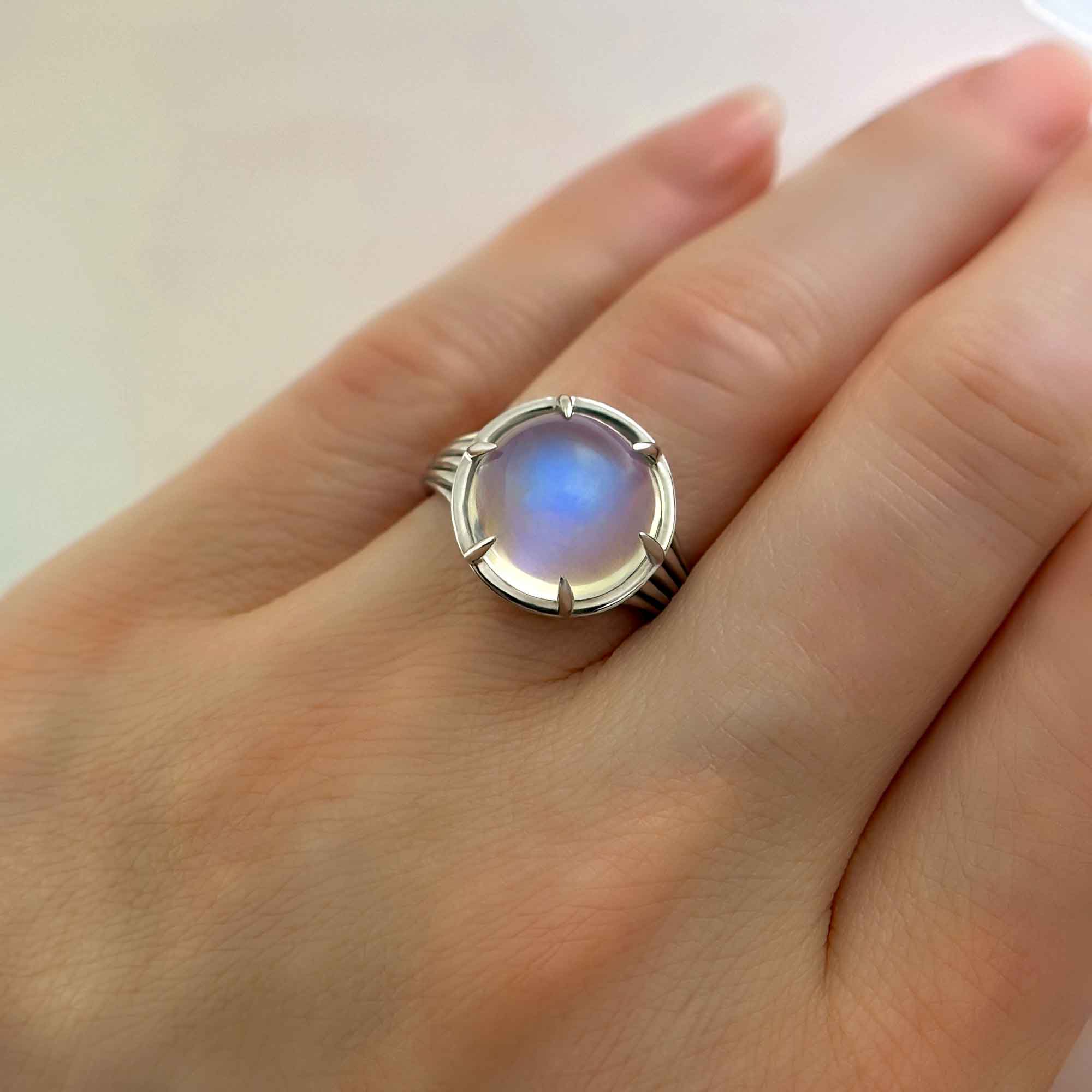 One Of A Kind Blue Moonstone Ring, on Hand
