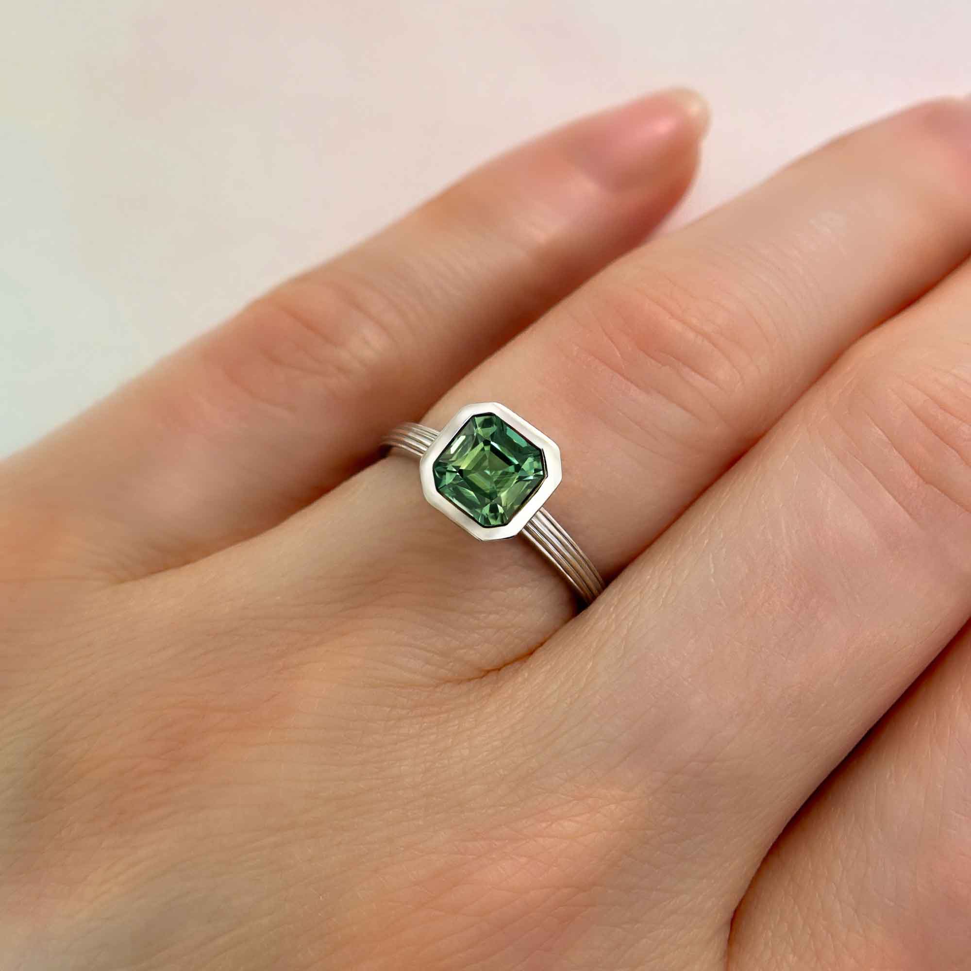 One Of A Kind Green Sapphire Minimalist Ring, on Hand