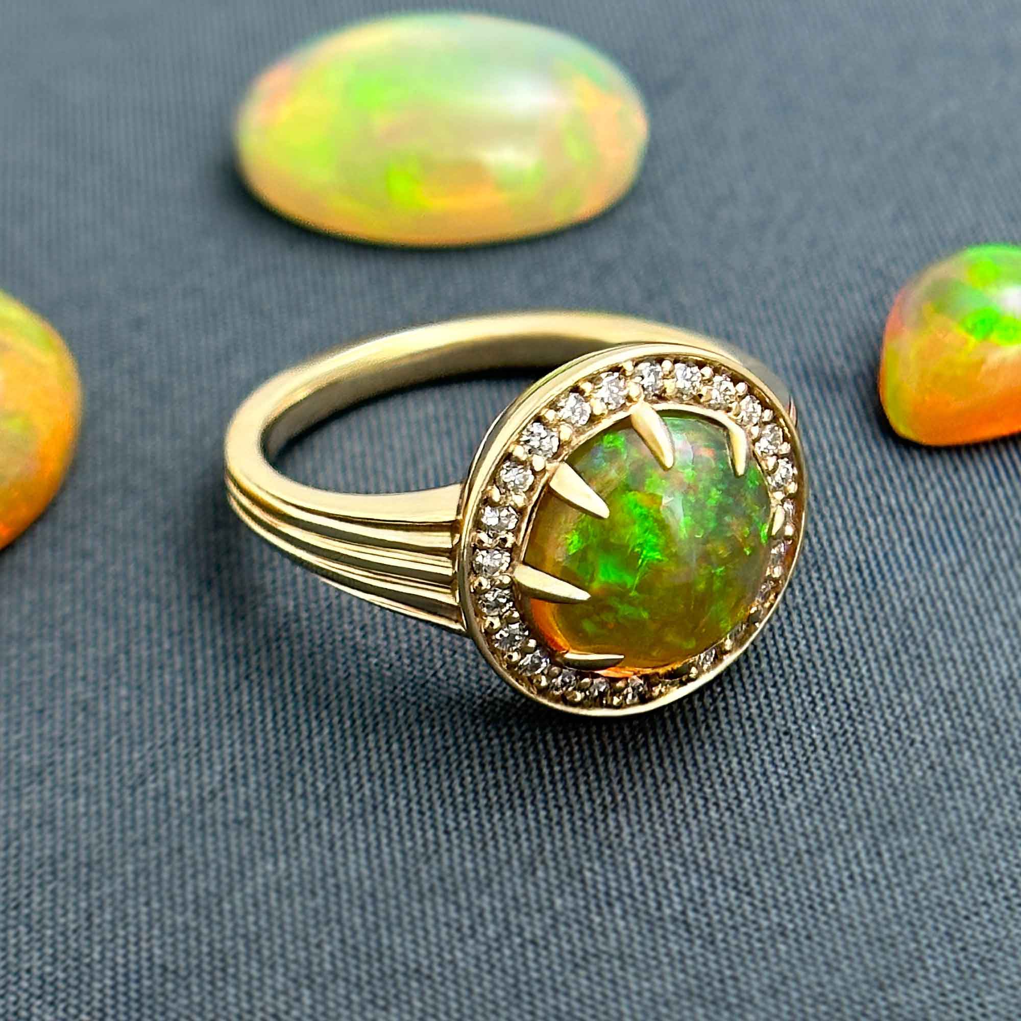 Ethiopian Opal and Diamond Yellow Gold Ring