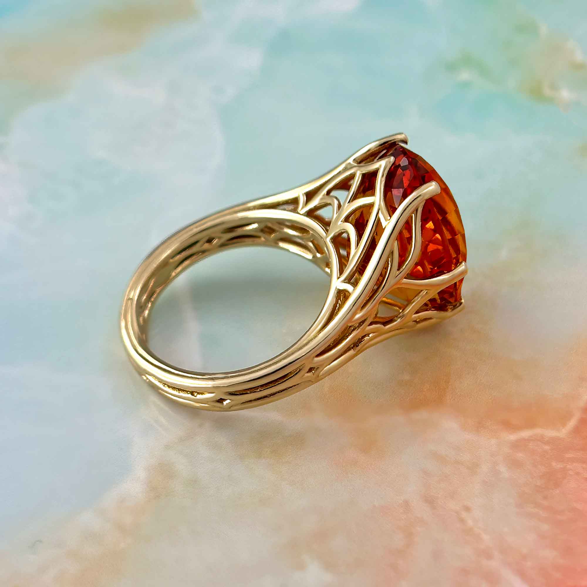 One of a Kind Citrine Vine Setting Yellow Gold Ring