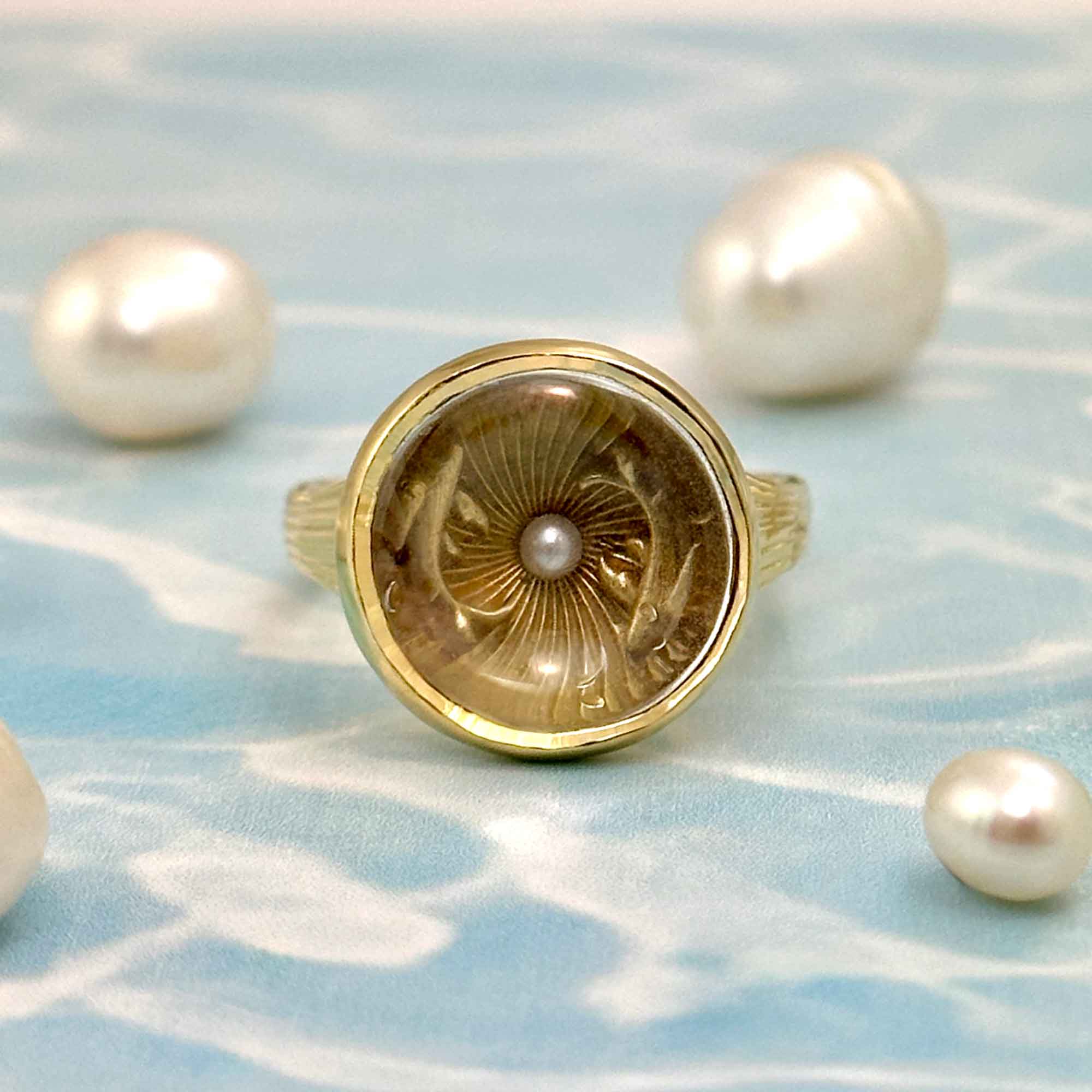 One Of A Kind Koy Fish Through the Looking Glass Yellow Gold Ring