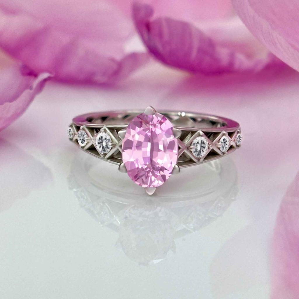 One Of A Kind Pink Sapphire and Diamond Harlequin Ring