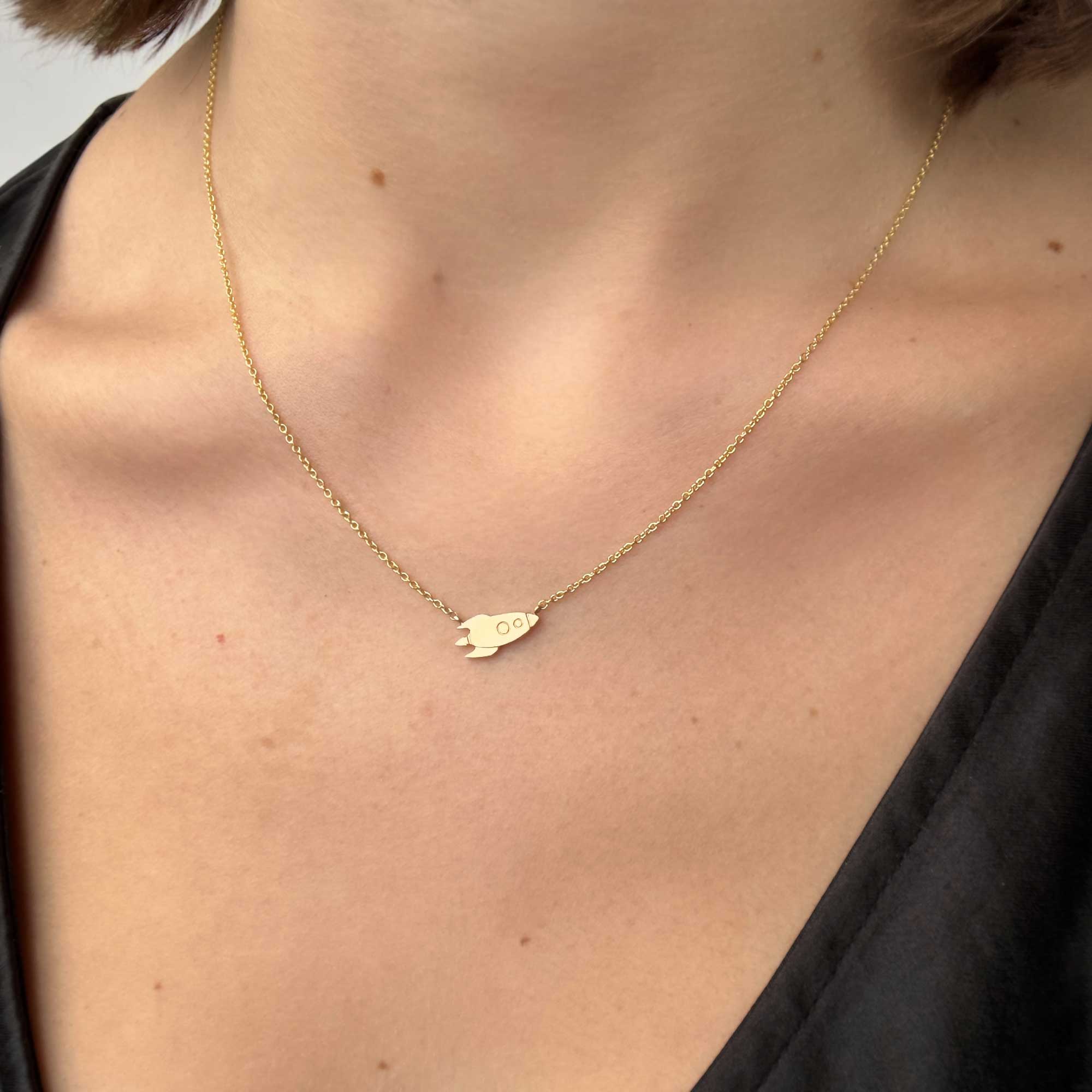 things that fly retro rocket pendant necklace