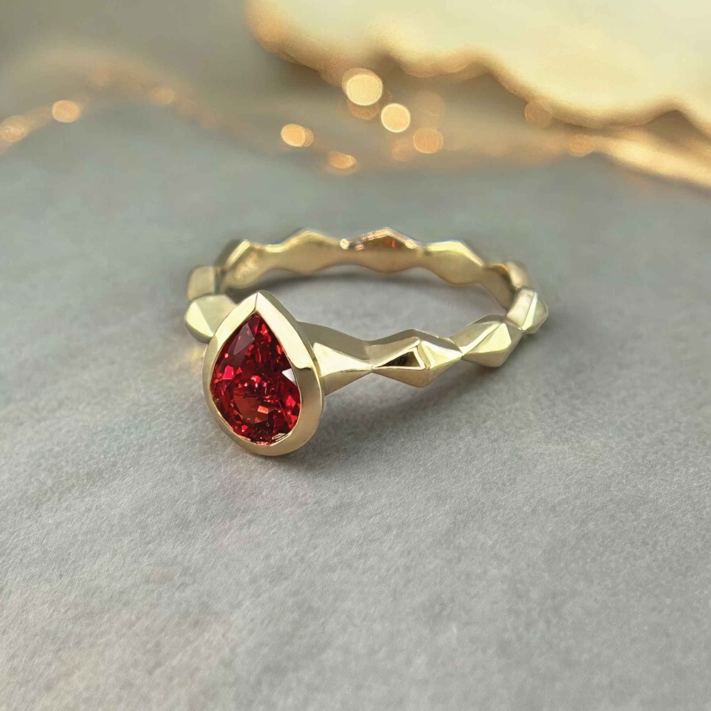 One Of A Kind Pear Shape Orange Sapphire Minimalist Pyramid Ring
