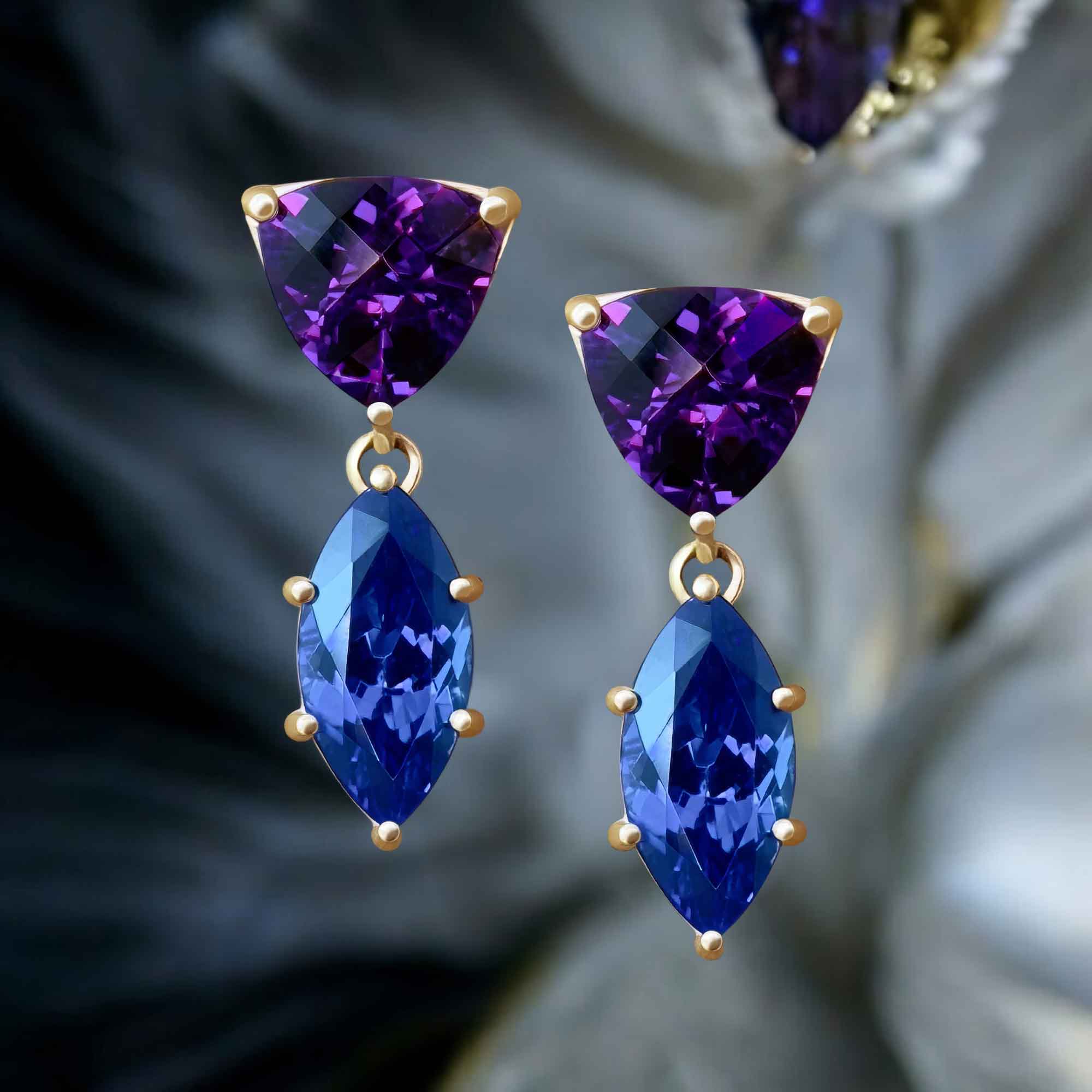One of a Kind Amethyst and Tanzanite Drop Earrings