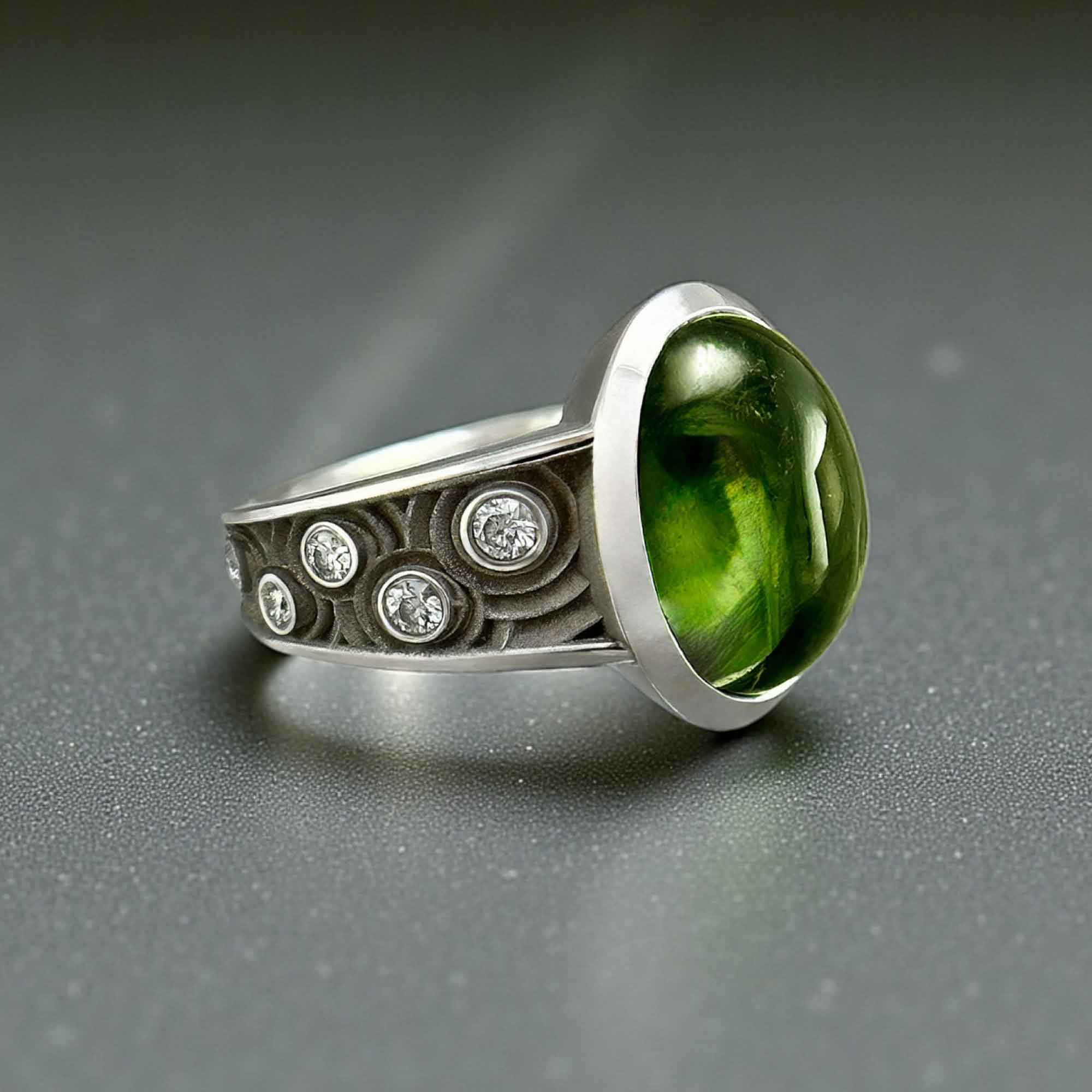 Green Tourmaline Cabochon Ring