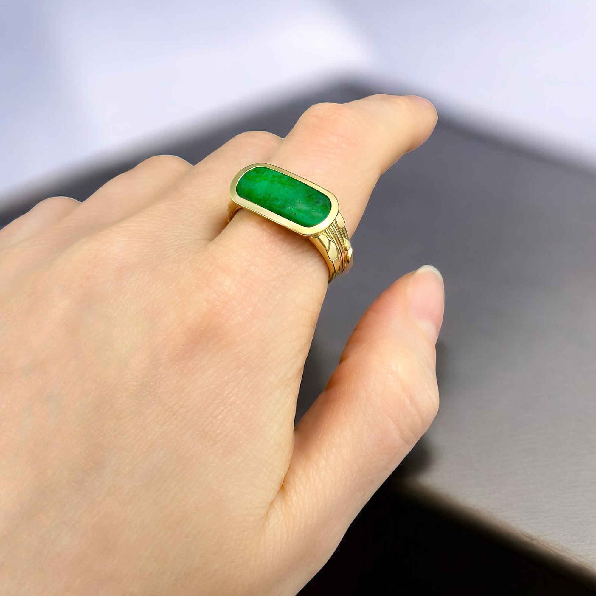 Jade Saddle Ring, on Hand