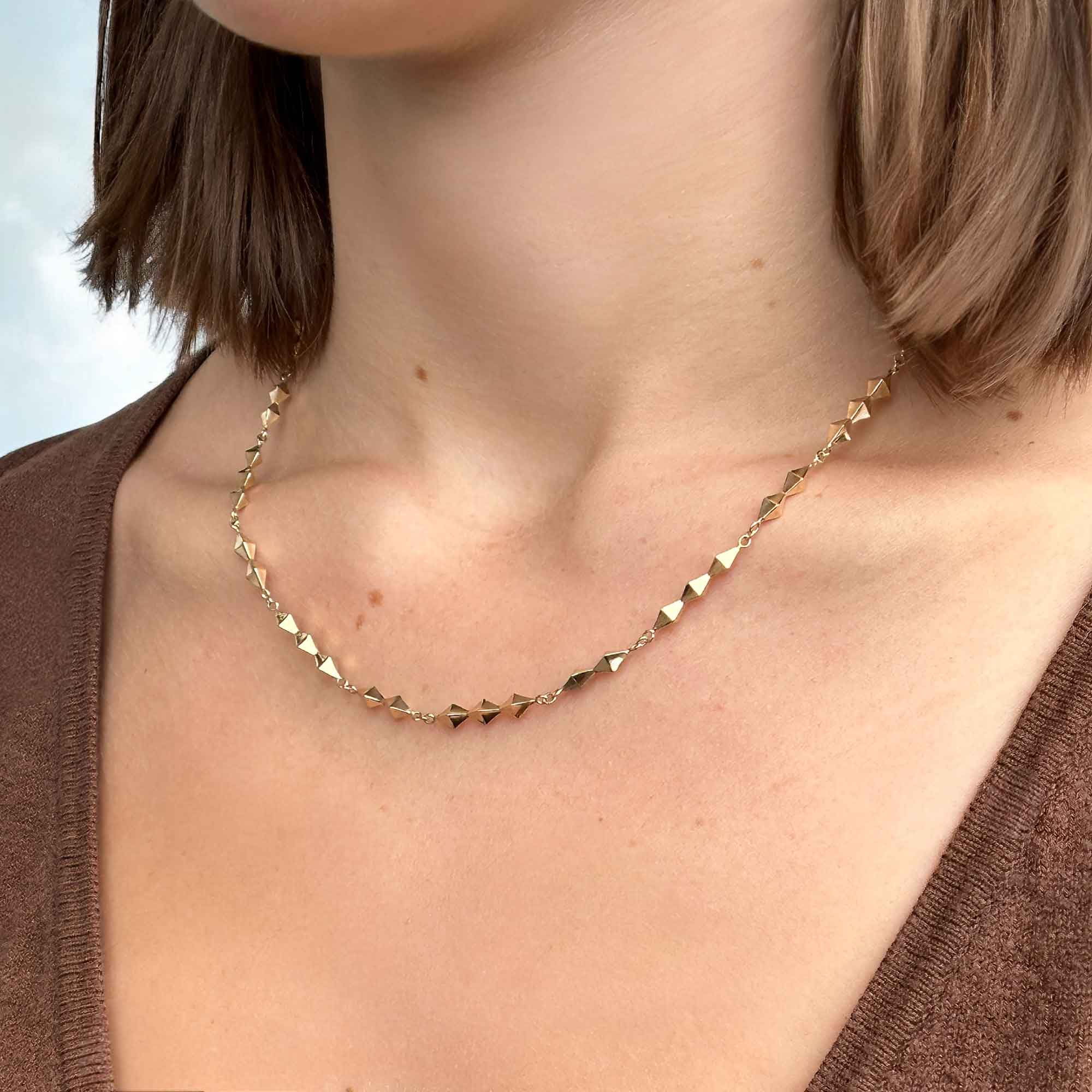 Solid Pyramid Bars Necklace, on neck