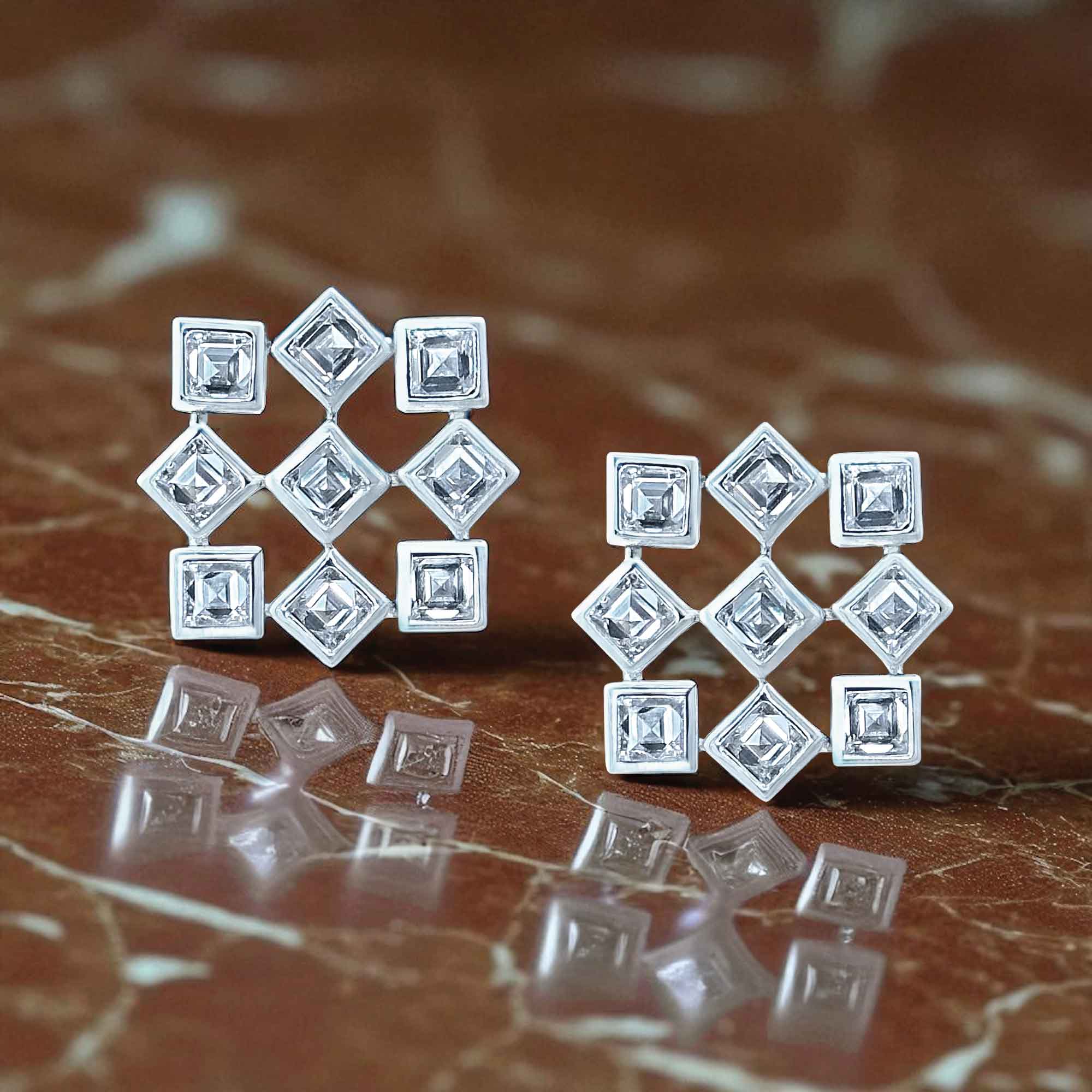 white gold diamond pyramid earrings