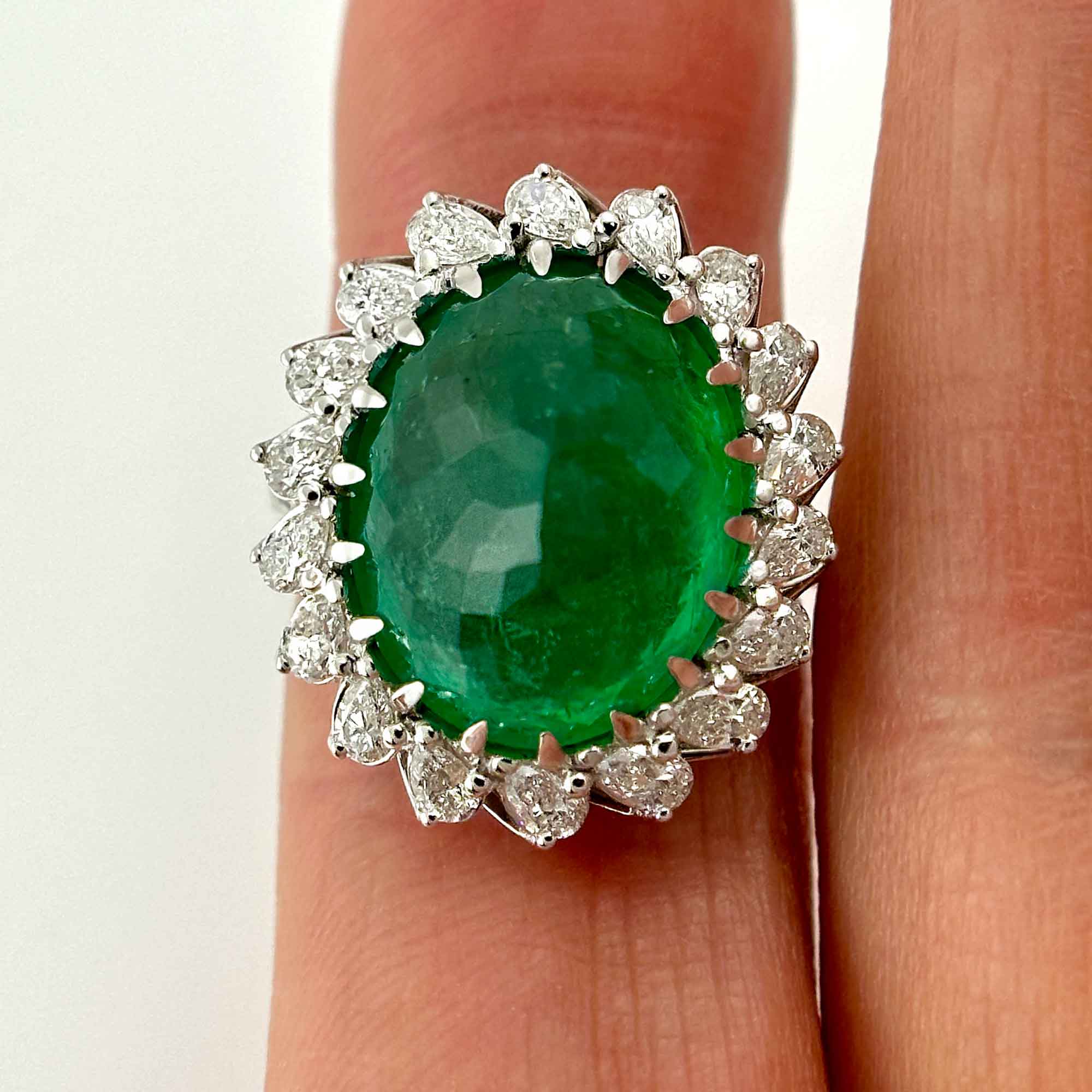 Emerald Ring with Diamond Halo