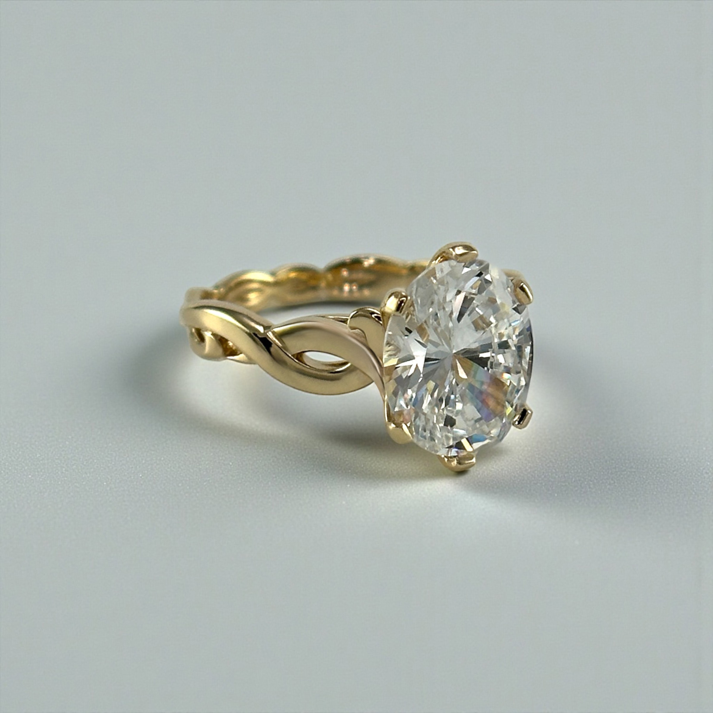 Oval diamond solitaire twisted Vine Engagement Ring with background_