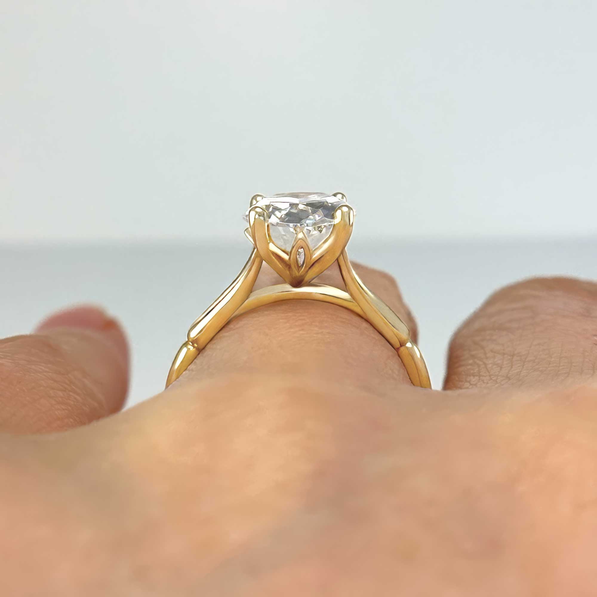 Oval Diamond Split-Shank and Grooved Band Engagement Ring, Profile View